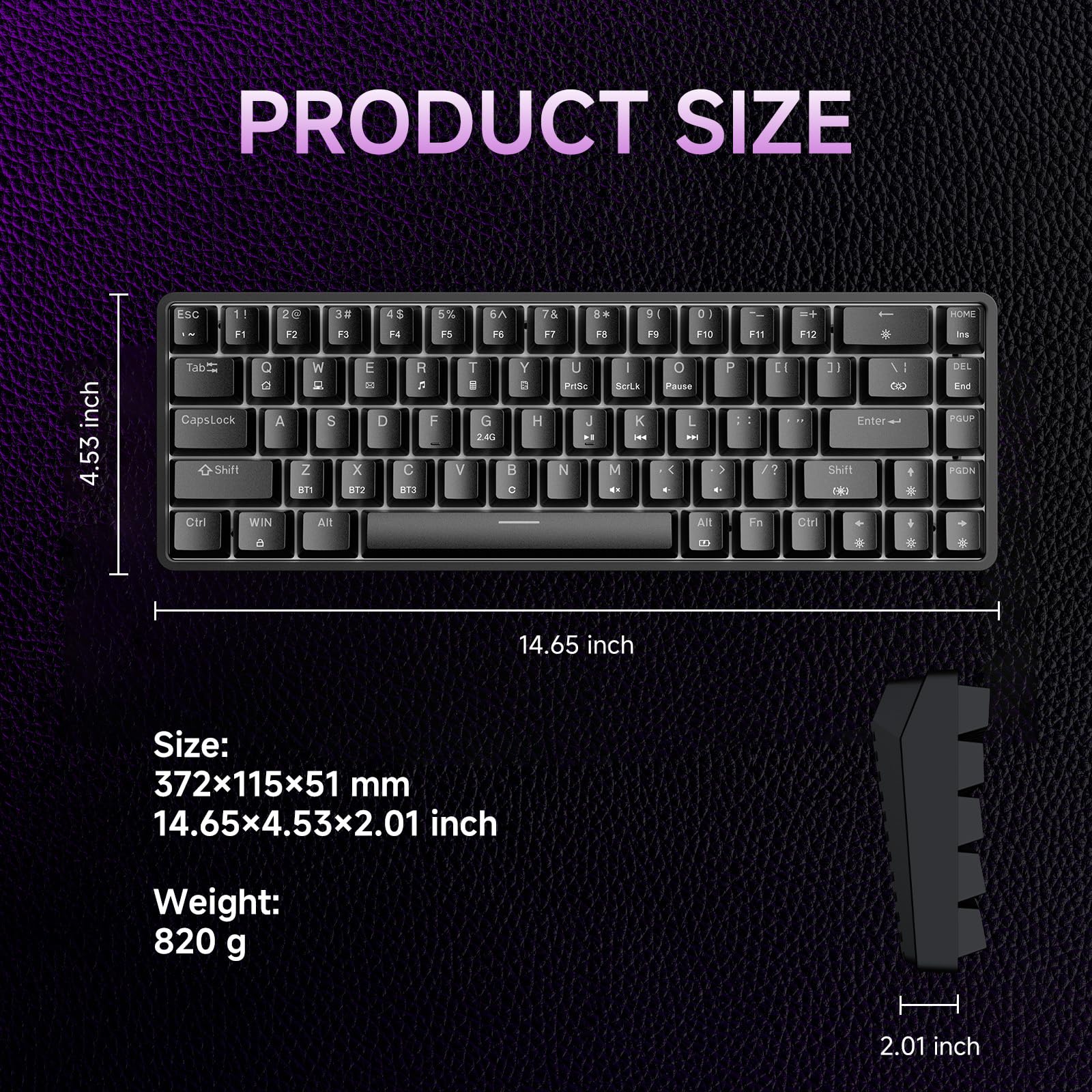 Dierya DK68 Tastiera Gaming Wireless,60% Tastiera Meccanica Bluetooth/2.4G/USB-C RGB,Interruttore Rosso,Double-Shot ABS Keycaps Compatibile con Win/Mac,Nero(Layout US,QWERTY)