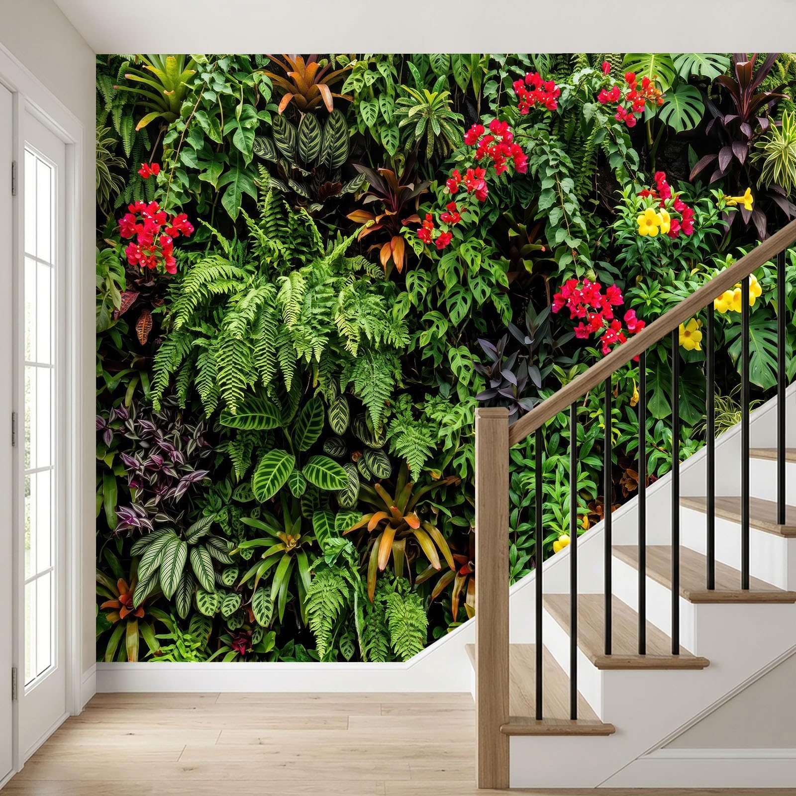 Vliestapete 3D Blätter Blumen Panorama Fototapete, 300x210 cm