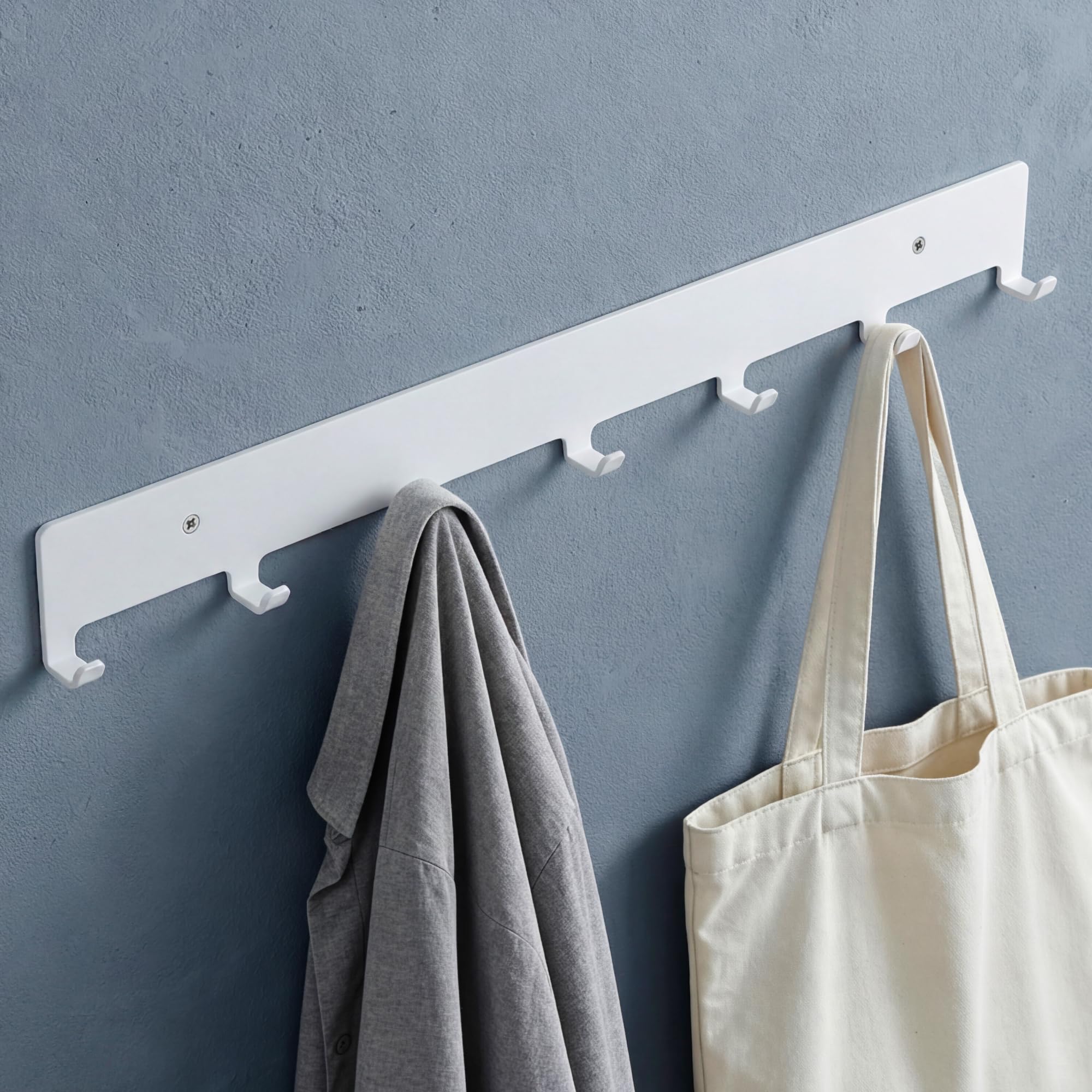 Mai & Mai White Coat Hooks Wall Mounted, Coat Rack With 7 Hooks, Drill/No Drill