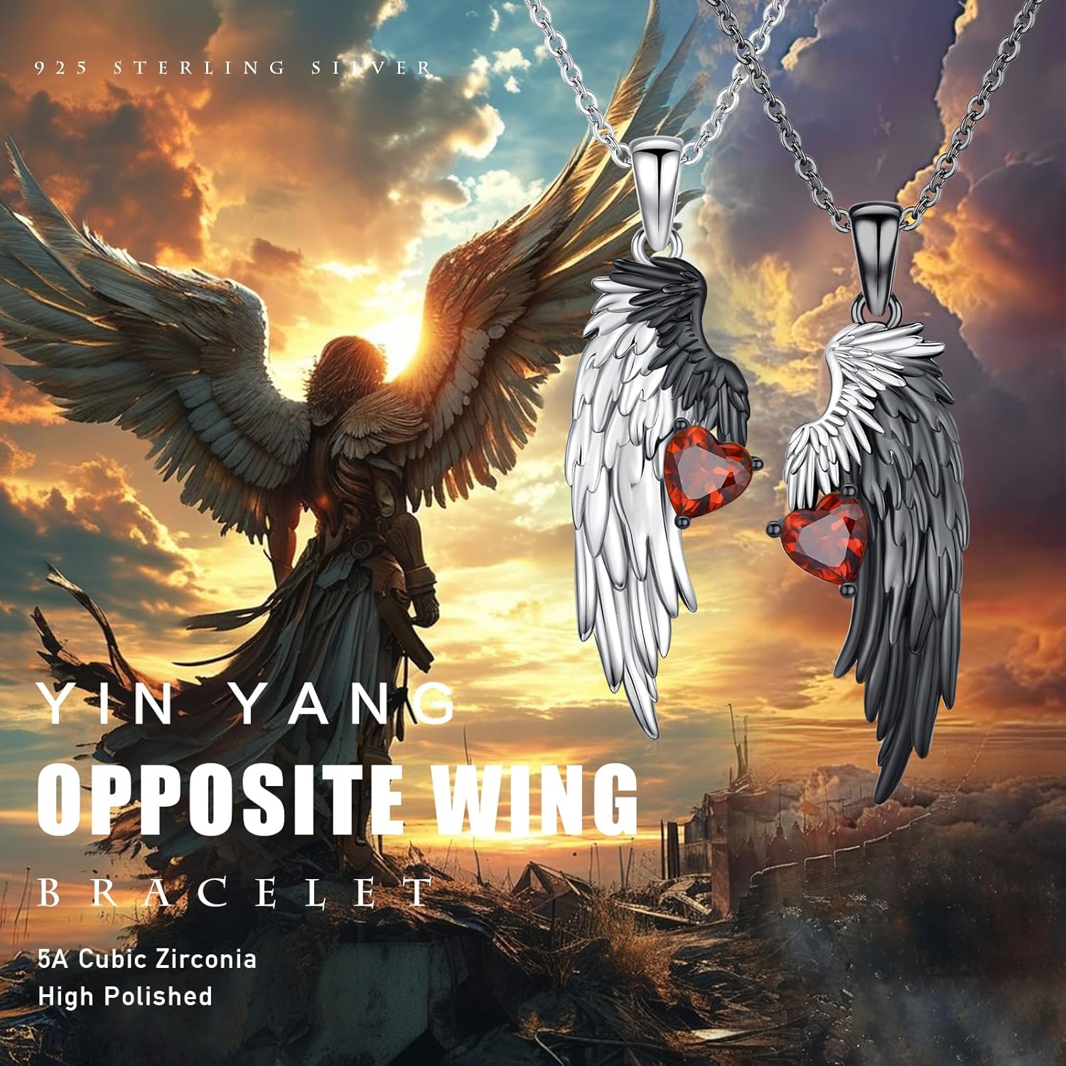 Yin Yang Matching Jewelry Set 925 Sterling Silver Rabbit Wolf Necklace/Angel Devil Couples Necklace Couple Pendant Couples Jewelry Birthday Gift For Women Men Husband Wife - Image 4