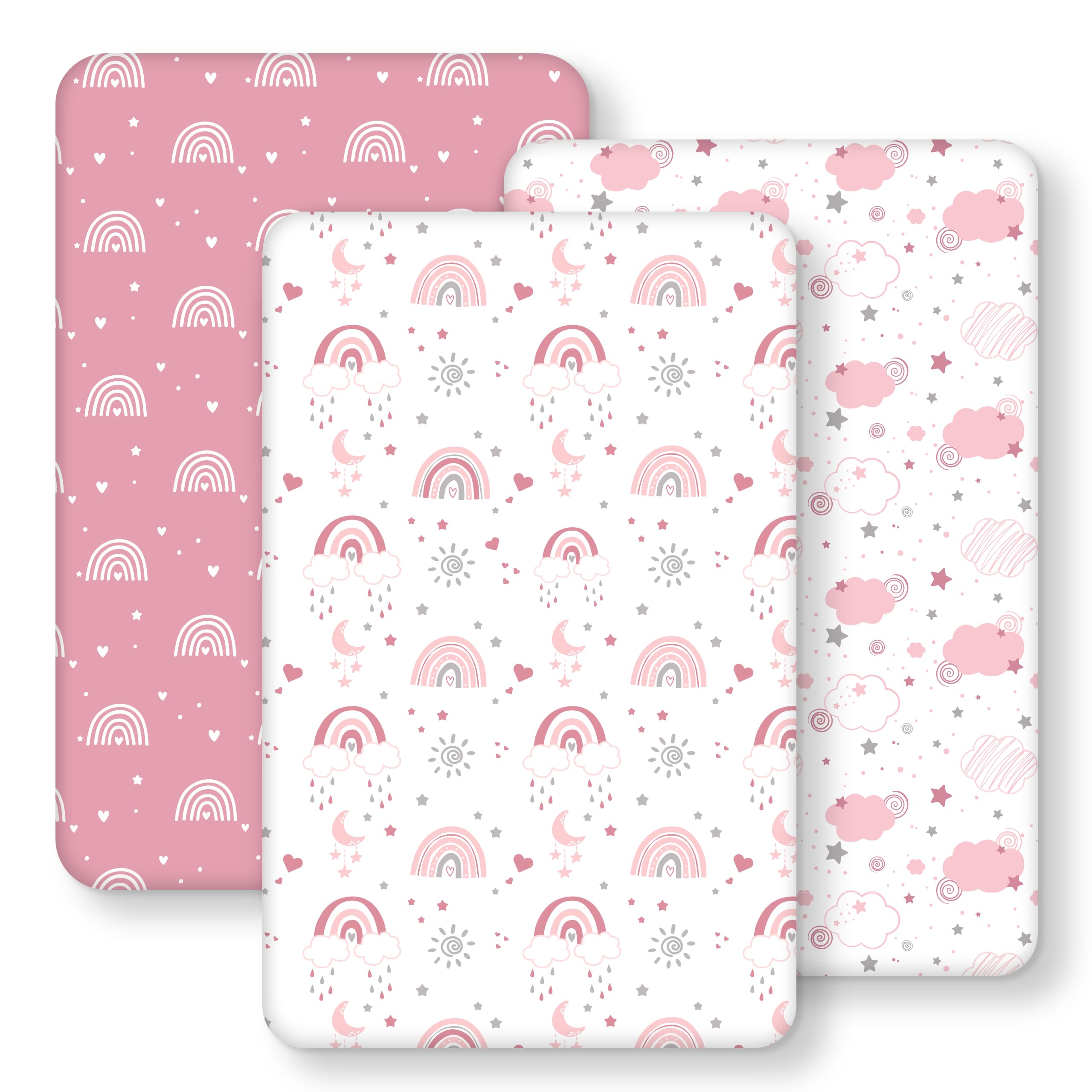 Bedside Bassinet Sheets Girl Fitted, Rectangle 33”x20” 3-Pack