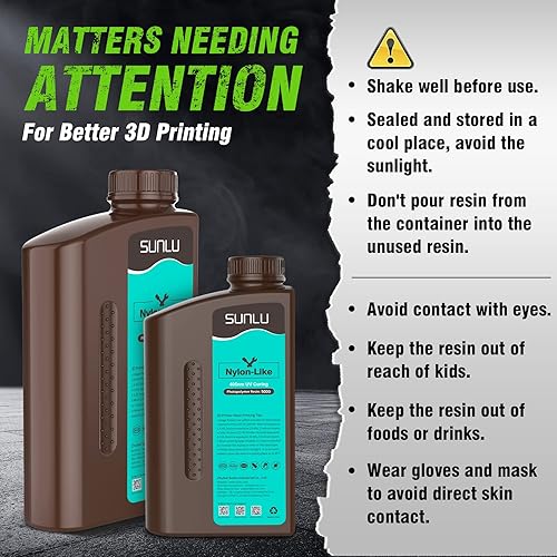 Miniatura 8 de SUNLU Resina de impresora 3D, resina 3D resistente y duradera de nailon para impresoras 3D LCD DLP SLA, resina de fotopolímero líquida de curado con