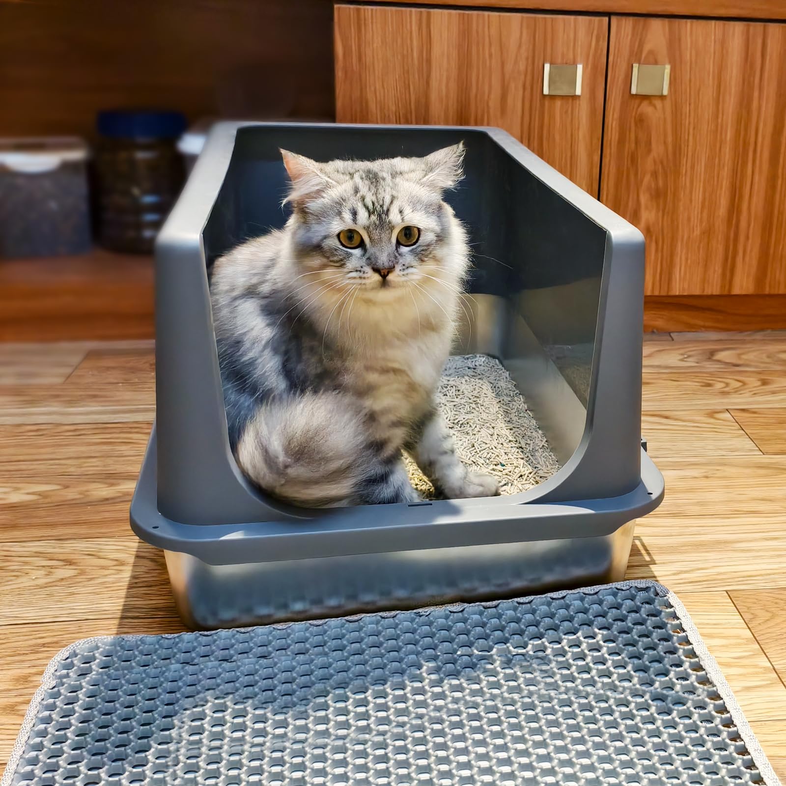 LIHONG Stainless Steel Litter Box with Lid, XL Metal Cat Litter Tray for Indoor Cats, Enclosure Cat Litter Pan for Large Cats, Non-Sticky Large Kitty Litter Box, Anti-Leakage, 23.5" X 15.6" X 12" - image 7