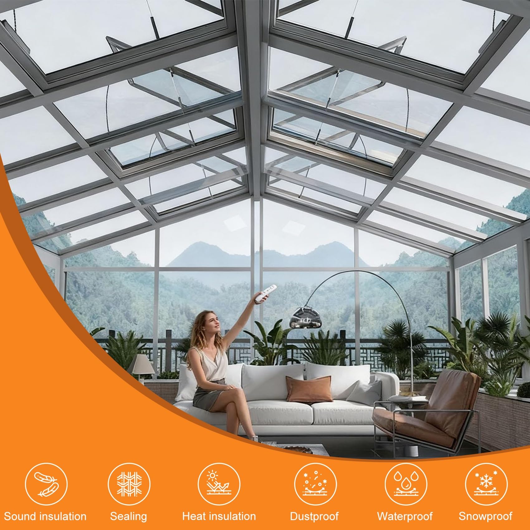 Ventana de tejado con Control Remoto Apertura eléctrica, Escotilla de techo de tragaluz, Vidrio Templado de Doble Capa, para áticos iluminación y ventilación(LxW 81x61cm/32x24in)