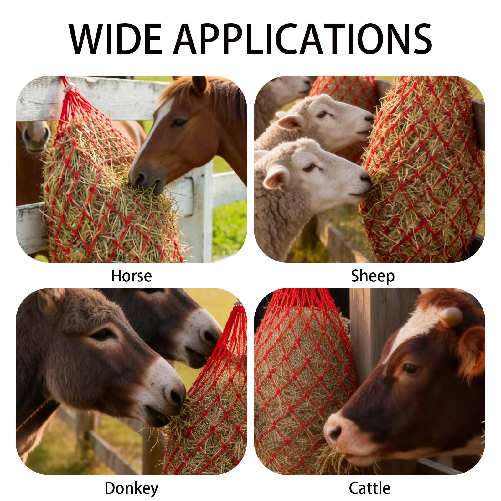 2 reti da fieno per cavalli, grandi 10 kg, rete da fieno a maglia stretta, 10 x 10 cm, borsa da pranzo, cavallo, balle rotonde per cavalli, per un'alimentazione adeguata, per cavalli, per una migliore