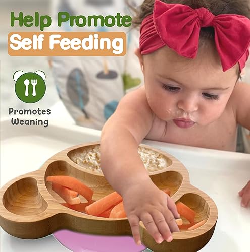 Miniatura 4 de Platos de bambú para niños  Placa de succión de bambú para bebés y niños pequeños para la alimentación y el destete  Promueve la autoalimentación