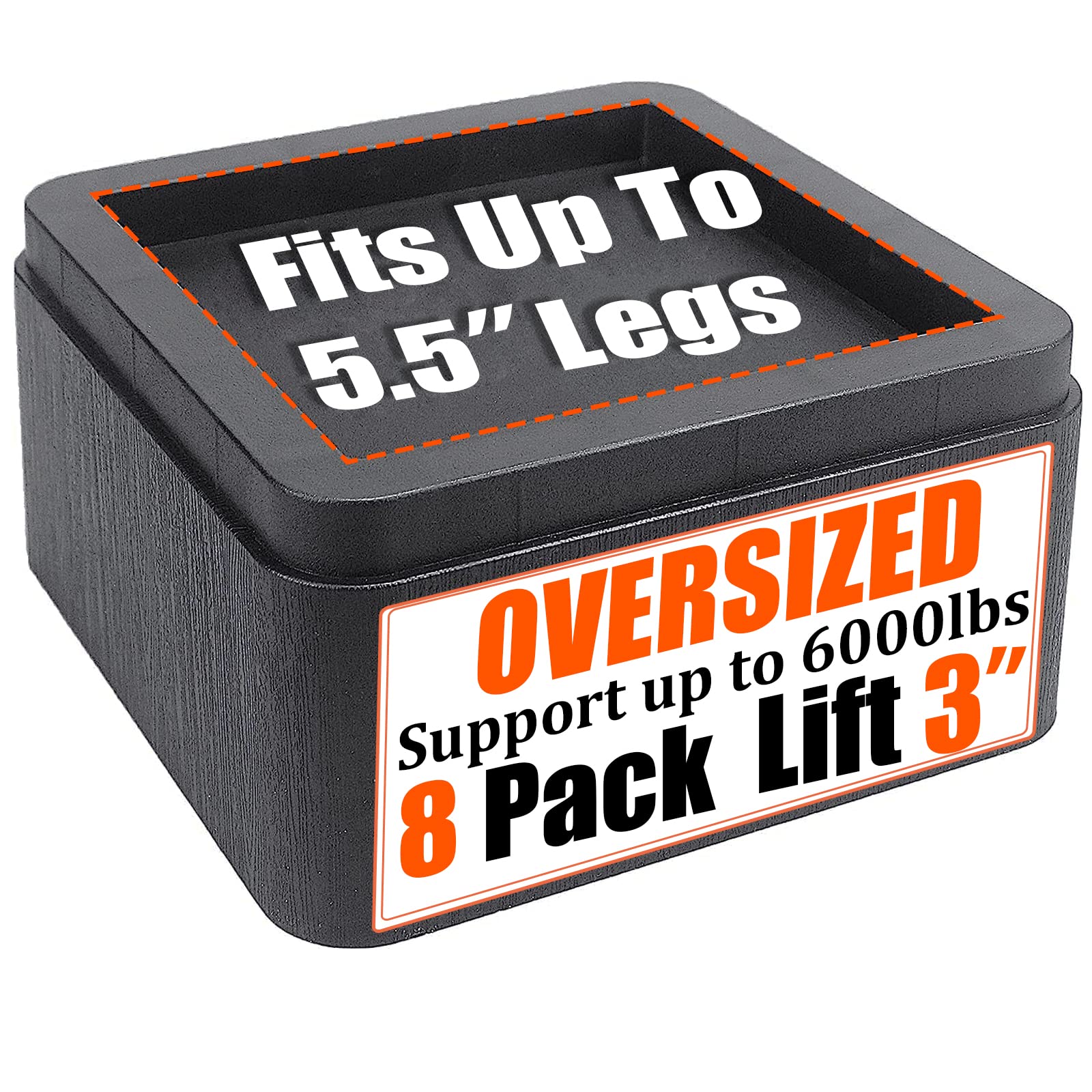 Photo 1 of Oversized Bed Risers, 3 inch Lift, 8 Pack Heavy Duty Couch Risers, Adjustable 3/6/9 inch, 6000 lbs Bed Frame Furniture Riser for College Dorm Rooms, Sofa, Tables, Desks 3 inch-8 Pack Black
