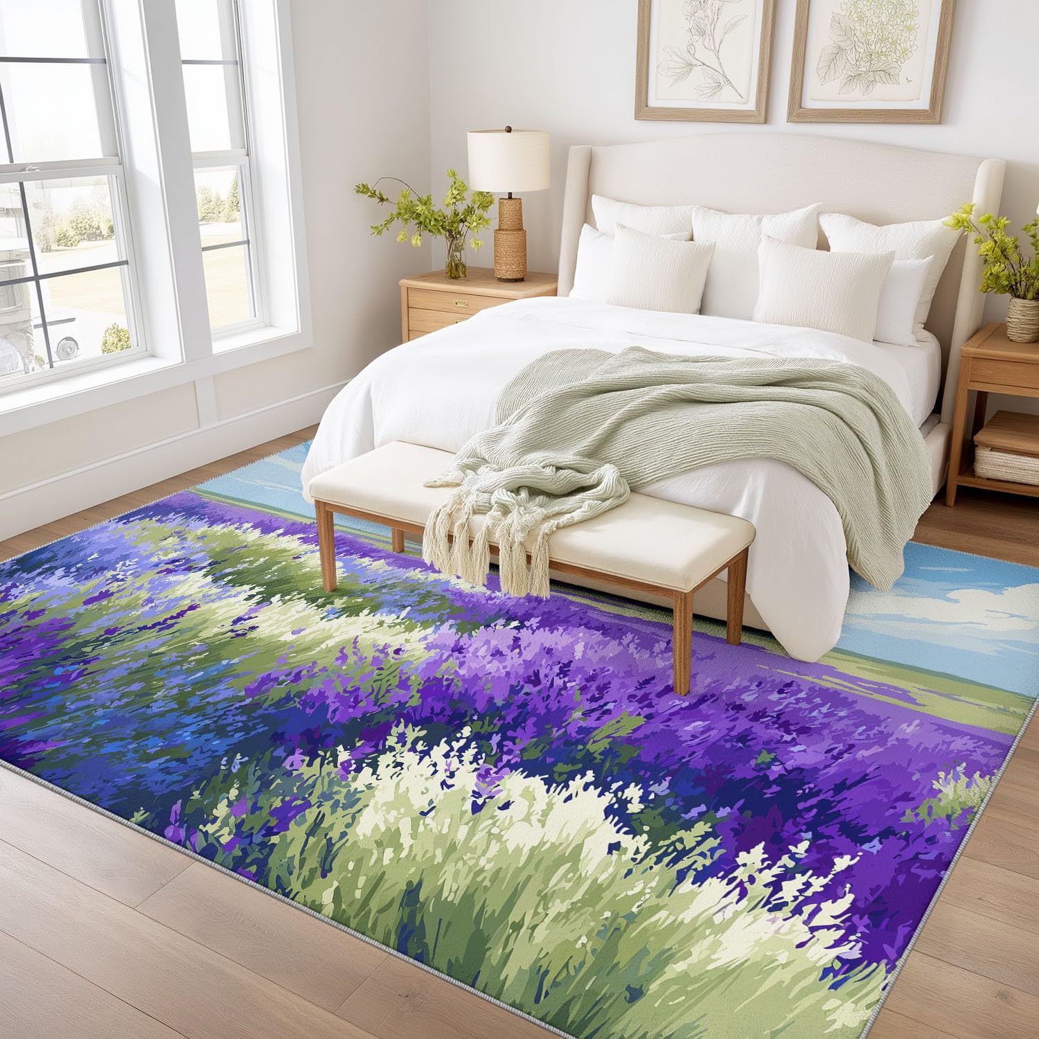 Tappeto artistico romantico per soggiorno, 120 x 170 cm, lavabile, antiscivolo, morbido, a pelo basso, antimacchia, ideale per interni, decorazione per la casa