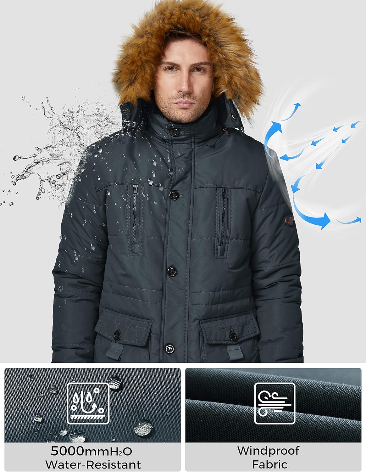 WenVen Men's Hooded Warm Coat Winter Parka Jacket - Image 4