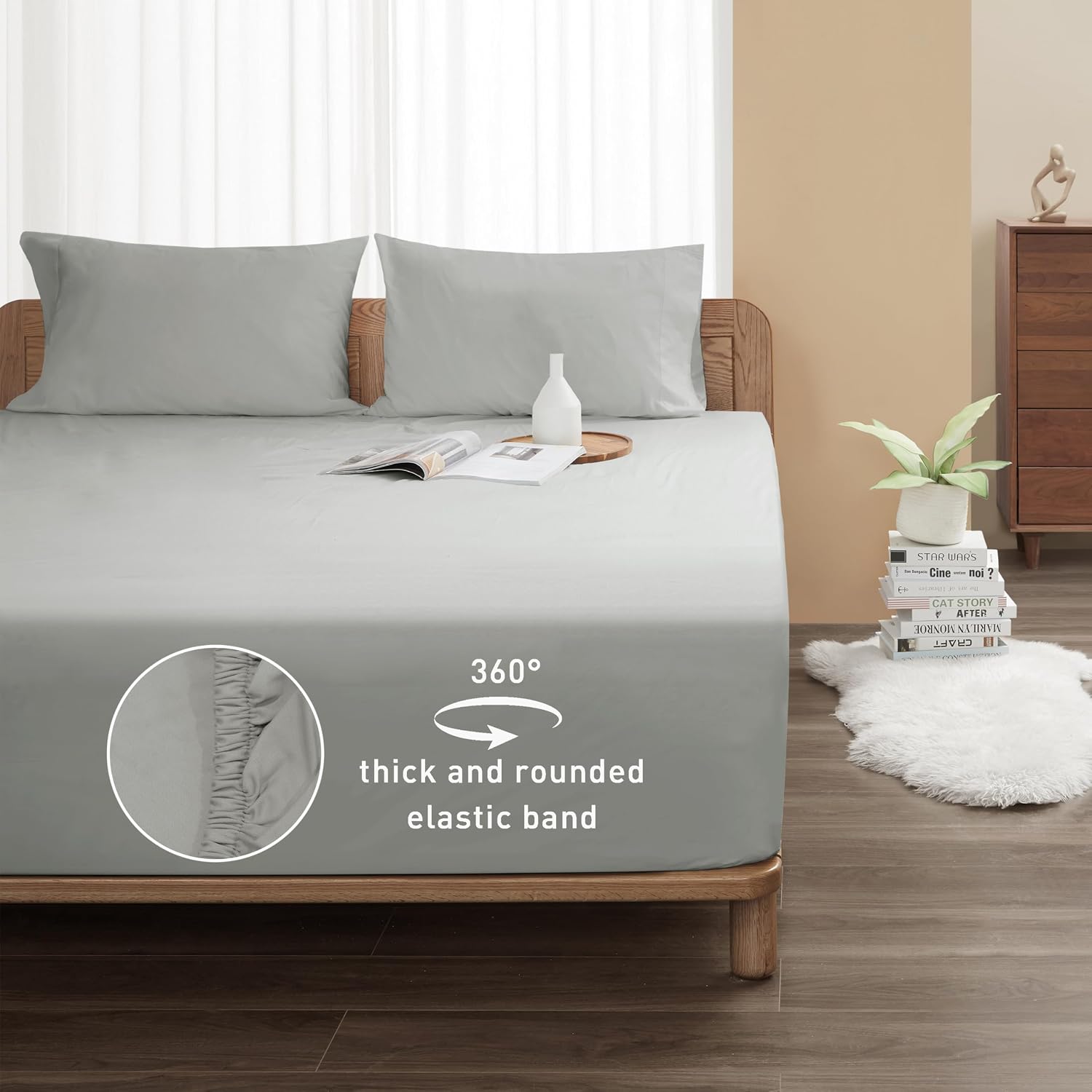 Sunflower Queen Fitted Sheet Extra Deep, 100% Cotton Sateen, Silver Gray image 2