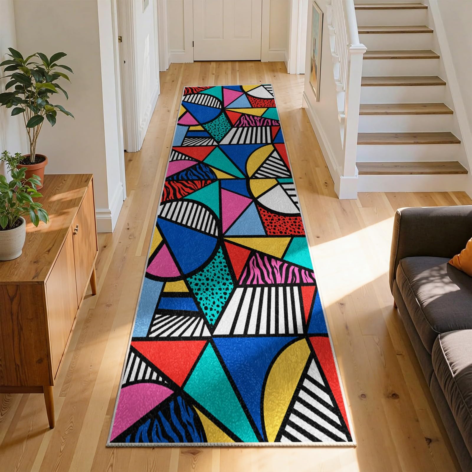WAOTMN Leopard Tiger Print Machine Washable Runner Rug,60x200cm,Modern Aesthetics Colorful Geometric Long Hallway Hall Runners With Rubber Backed Non-Slip Carpet Runners for Kitchen Laundry