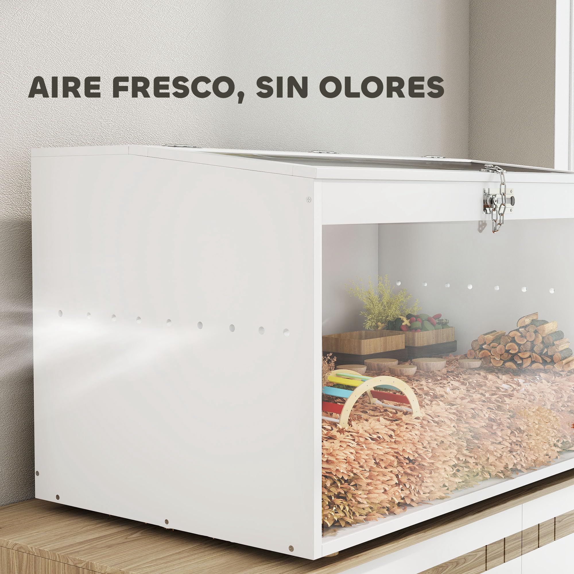 PawHut Jaula para Hámster Tapa Abatible para Jerbos 80x50x50 cm Blanco | Casa para Animales Pequeños, Ventana de Acrílico Transparente, para Hámsteres Enanos