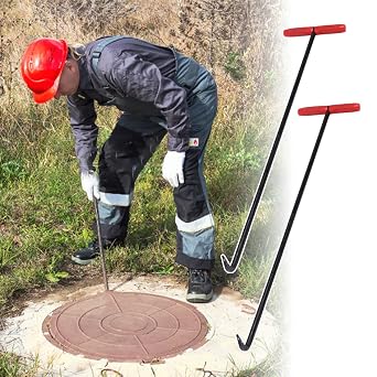 Kunovo Steel Manhole Hook Lifter 2 Pcs, Drain Grate Lifting Tool with Rubber Anti-Slip Sleeve, Versatile Rolling Door/Manhole Cover Hook Puller2 Pcs-86 cm 33.8"", 58741