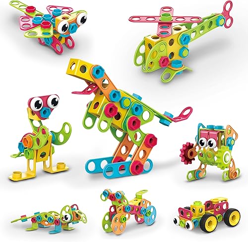 PicassoTiles STEM Juguetes de aprendizaje de 250 piezas de bloques de construcción para niños, kit de ingeniería de construcción, bloques de juguete