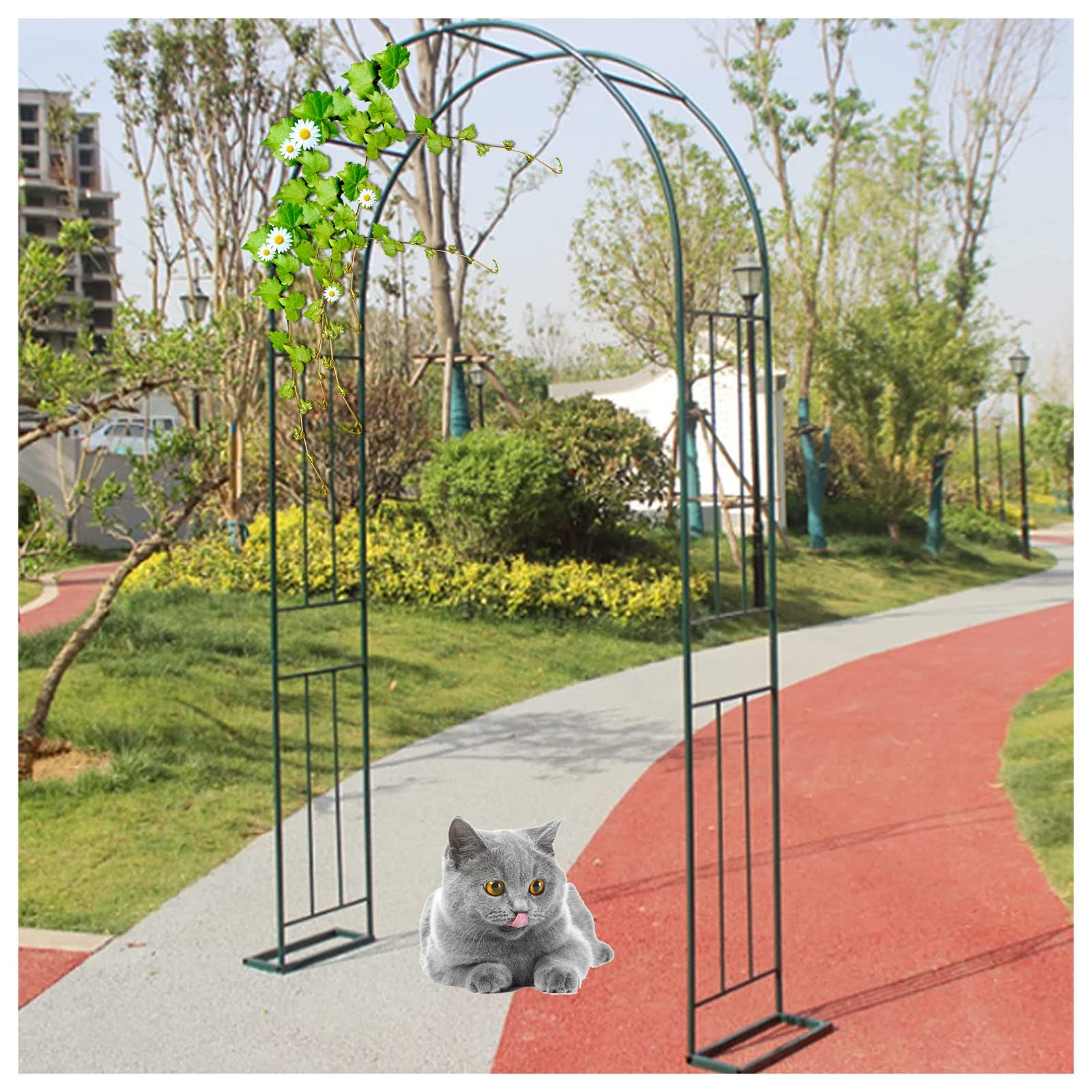 Arco Da Giardino In Metallo Verde Scuro 240x140 Cm - Per Rose, Piante Rampicanti E Decorazione Per Eventi
