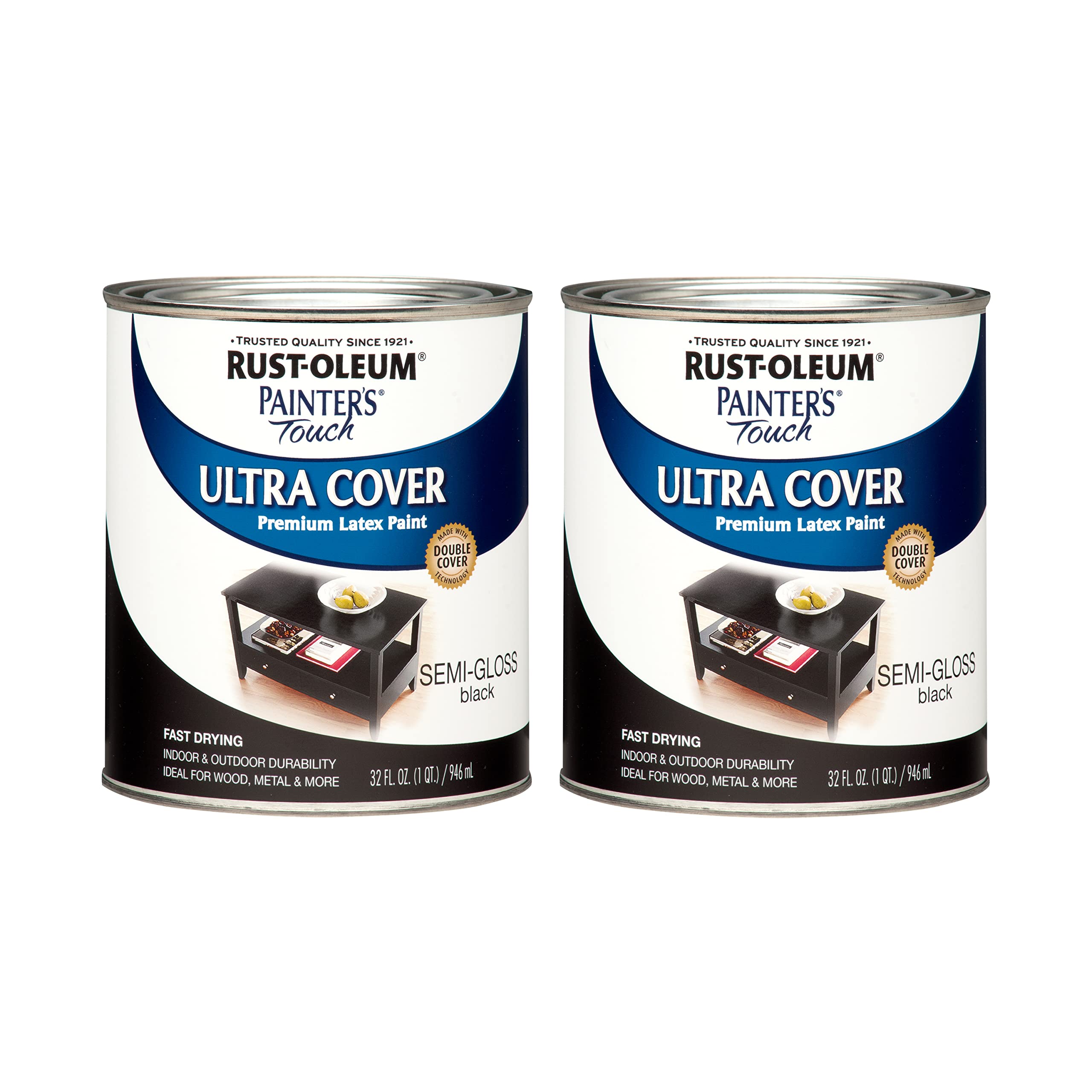 rust-oleum 1974502 painter's touch latex paint, semi-gloss black, 1 quarts (pack of 2)