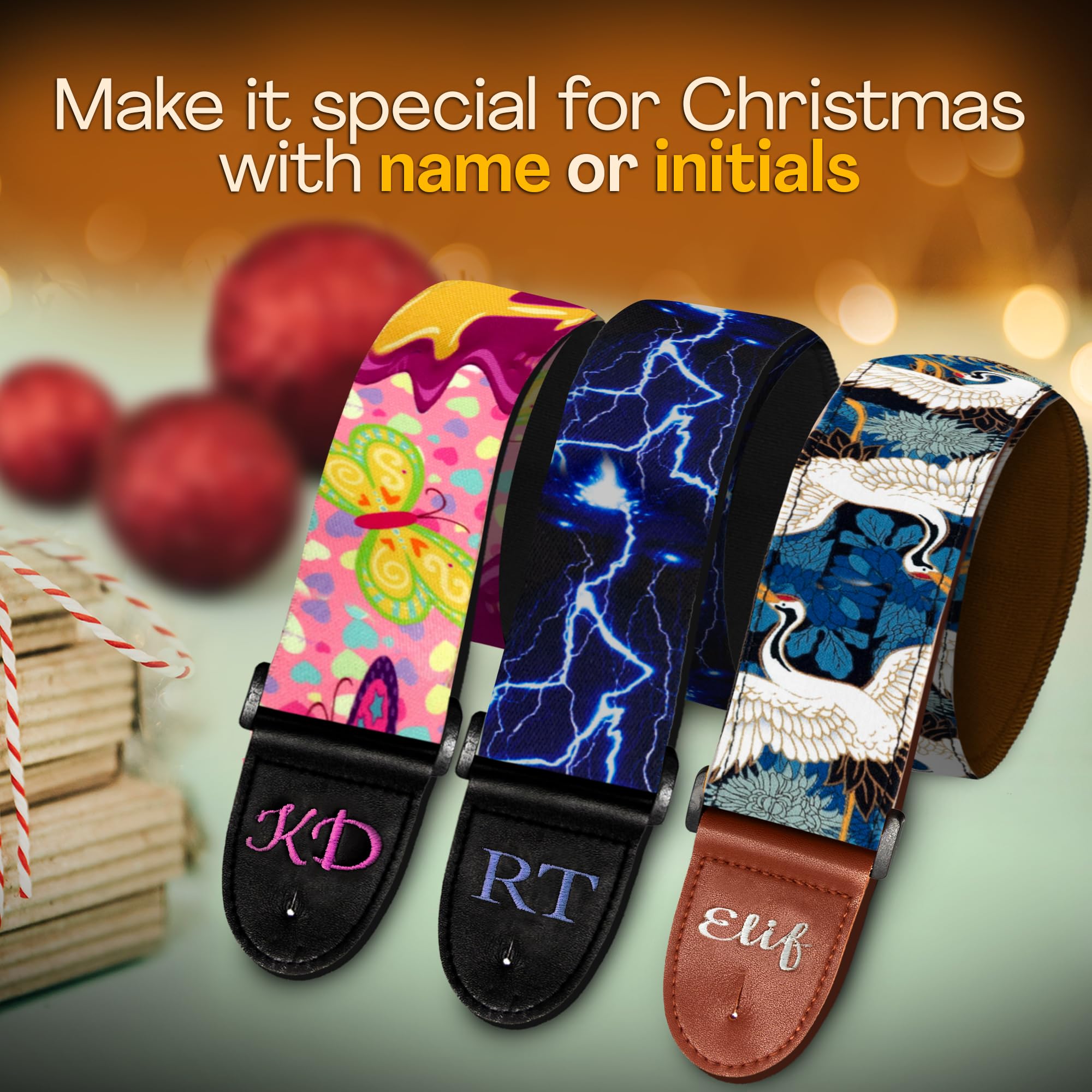 Art Tribute Personalized Guitar Strap Lightning, including - 2 Picks + Strap Locks Add Your Text and We Make It Especially For You Get Your Own Personalized Guitar Strap, No Shipping Cost!