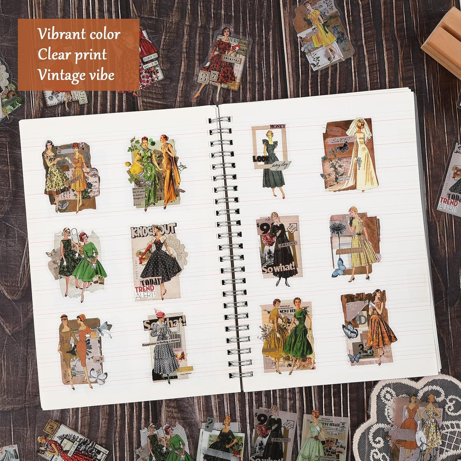 120 Adesivi Trasparenti PET Con Donne Vintage – Stickers Aesthetic Per Album, Diario, Laptop, Planner - 5