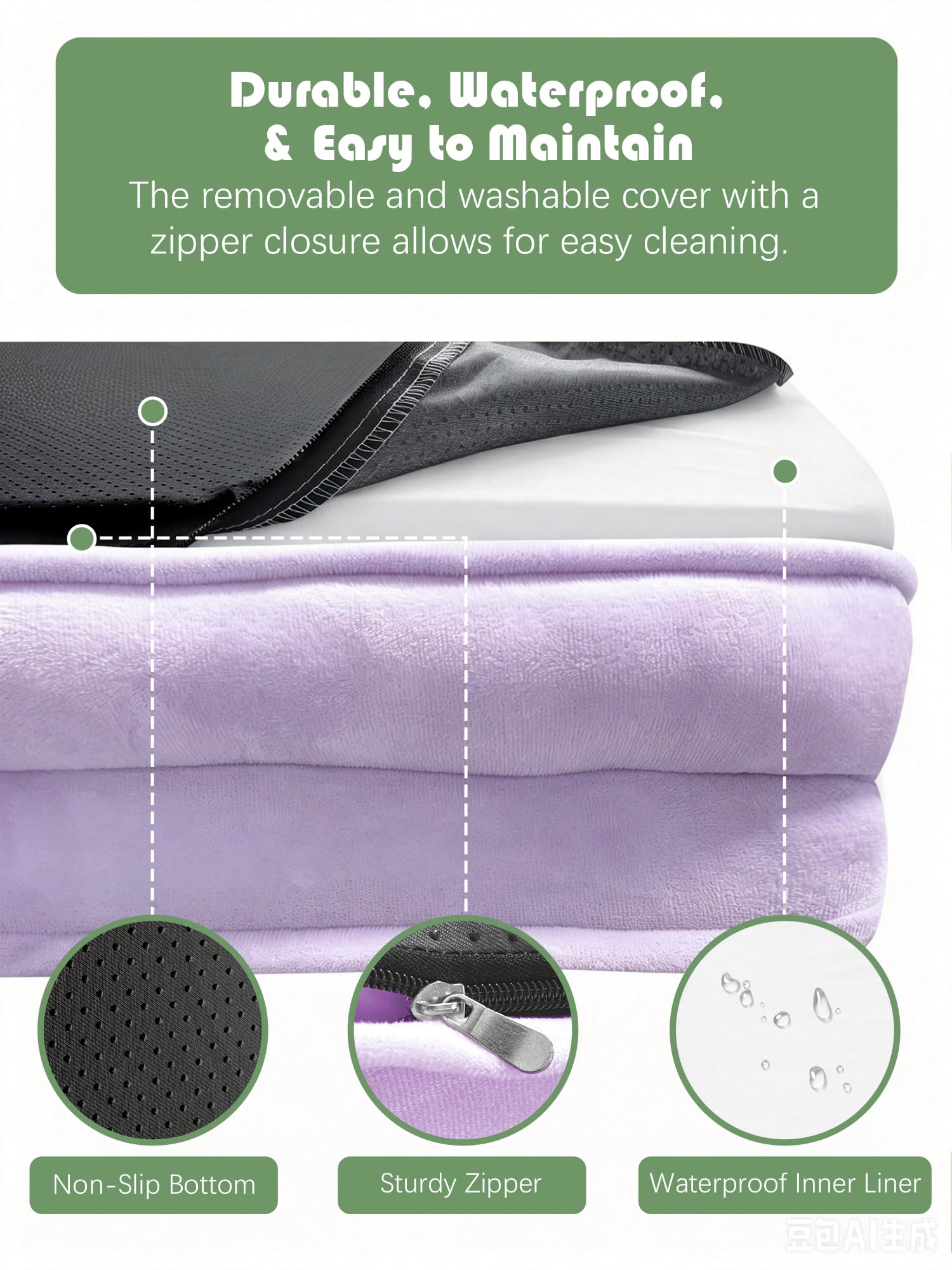 Spotted Play Orthopedic Dog Bed with Sides - Sofa Beds for Small Dogs, Supportive Foam Pet Couch Bed with Washable Removable Cover, Waterproof Lining and Non-Slip Bottom, Purple - S view 6