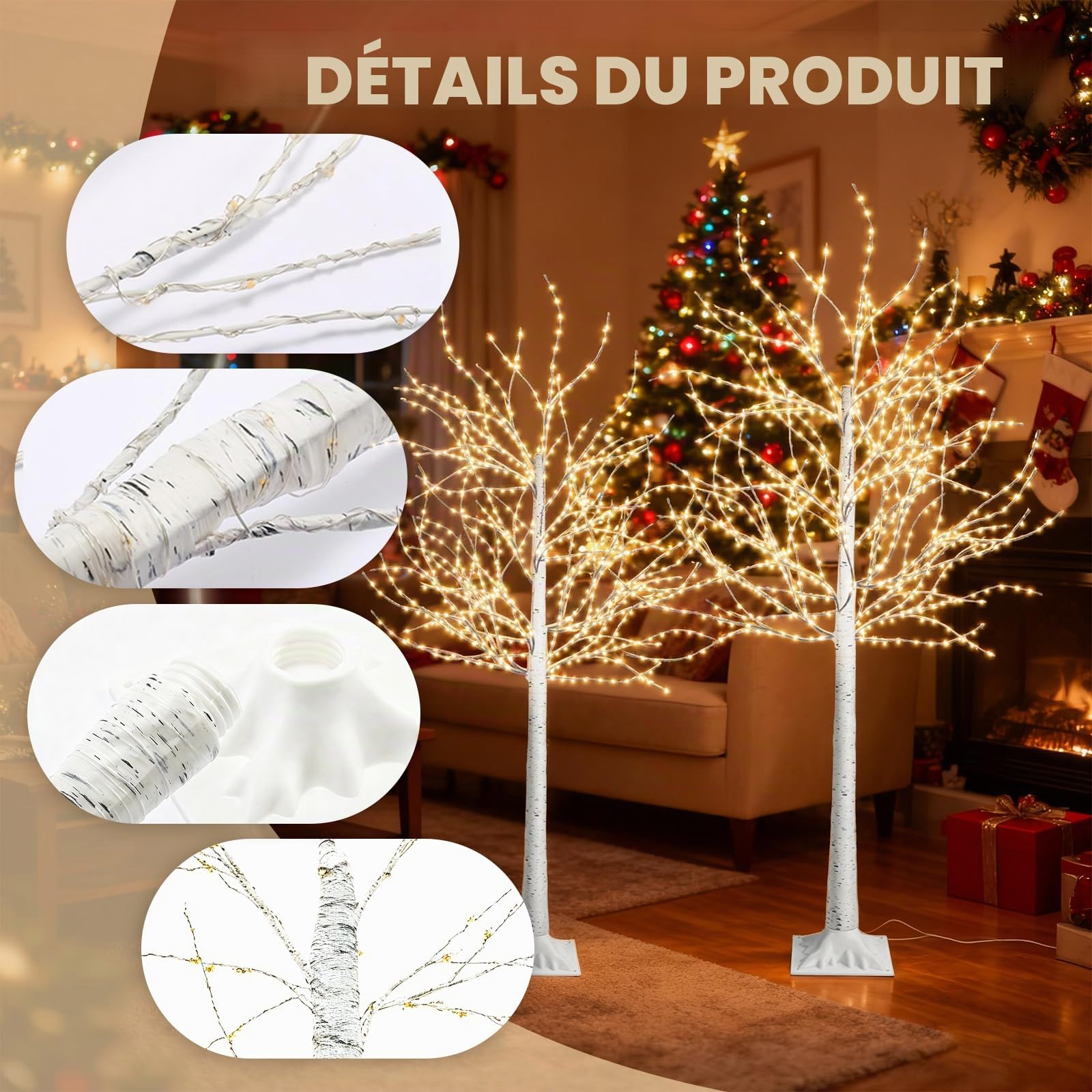 Arbre de décoration Artificiel avec lumière, 1,5 m + 1,8 m