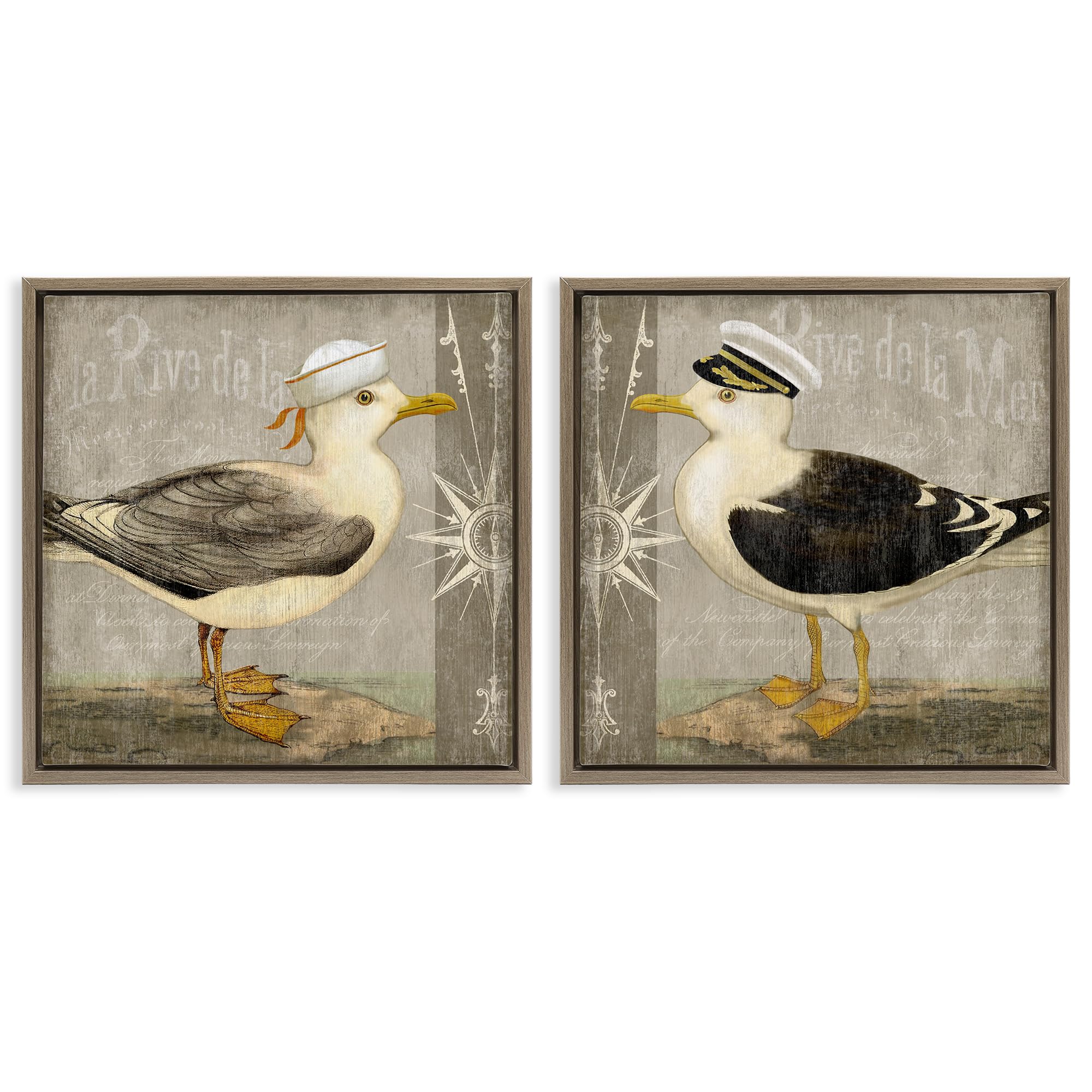 Stupell Industries 'Little Seagulls with Hats', 2pc Floating Frame Art Set 2, Brown, 18 x 18 Inches, Easy to Hang and Sturdy, Made in USA, by Suzanne Nicoll