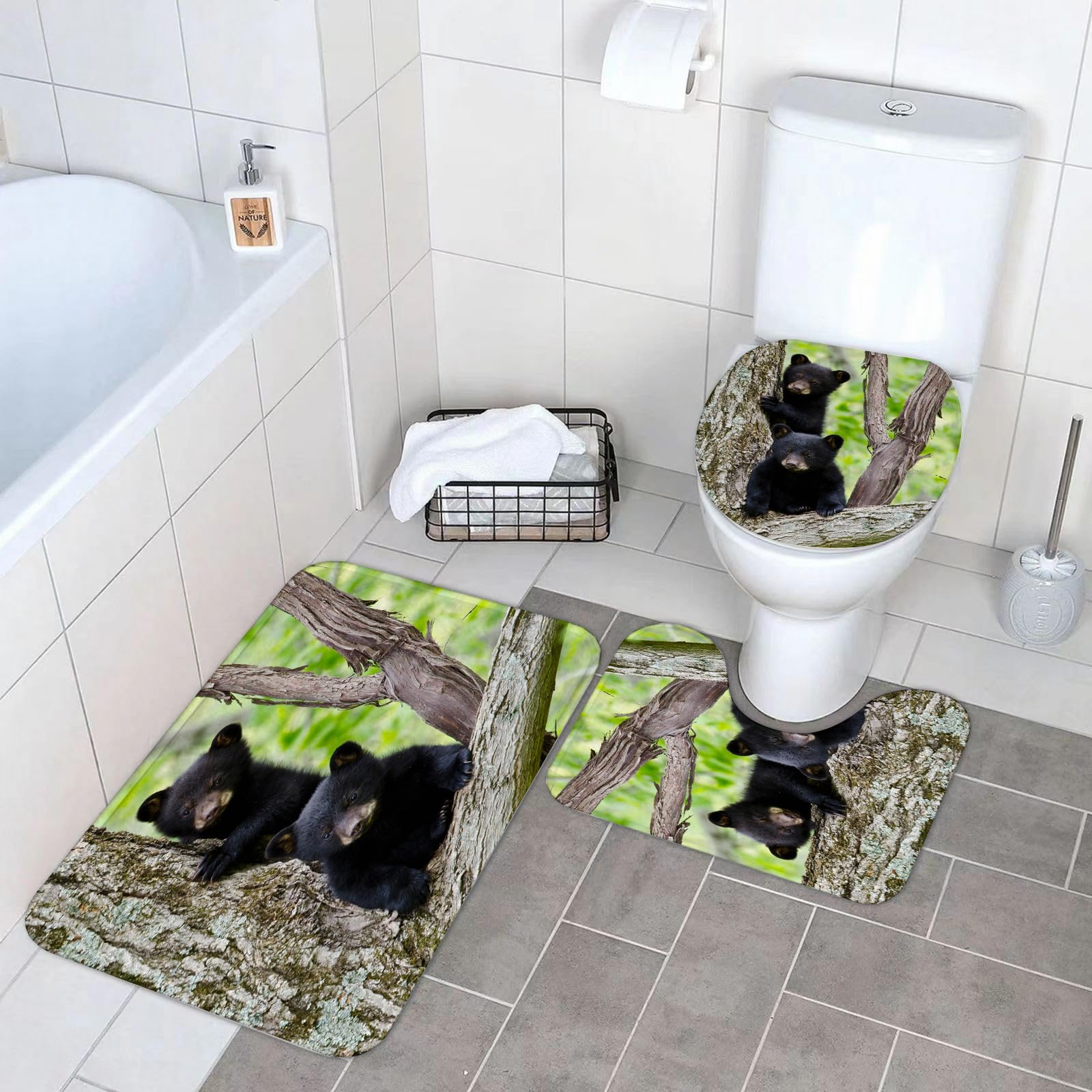 Set di 3 tappetini da Bagno, Lavabili in Lavatrice e Antiscivolo, in Morbida Fibra Superfine.