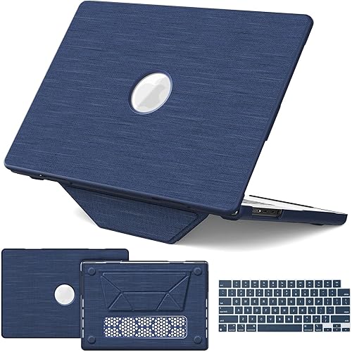 Compatible for MacBook Pro 16 Inch Case 2026 2024-2021 M4 M3 M2 M1, Foldable Stand | Keyboard Cover | Mouse Pad | Plastic Hard Shell Woven Fabric | Closes Seamlessly, Navy