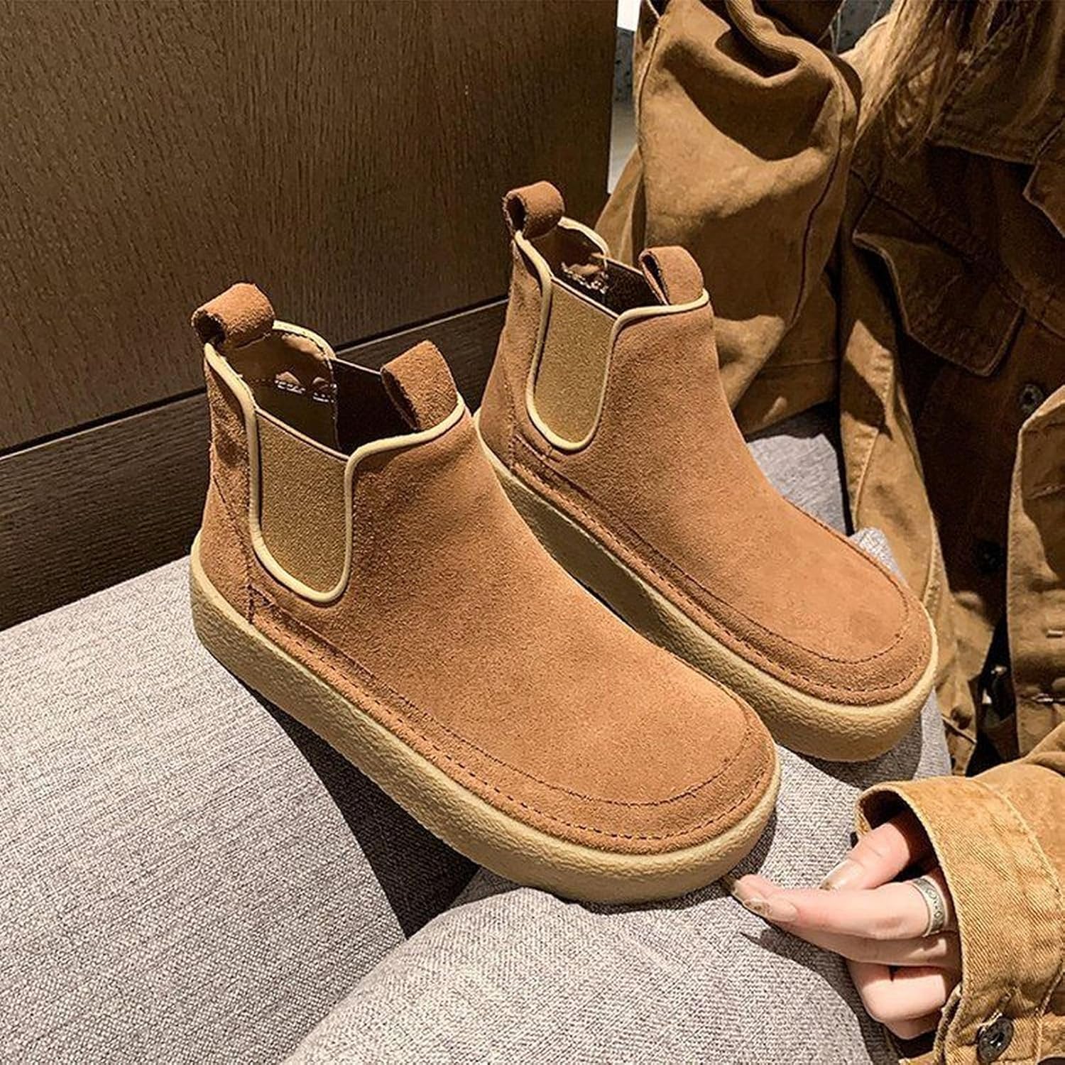 [WOOYOO] レディース アンクルブーツ ショートブーツ 短靴 チェルシーブーツ 袴用 スエード調 足細 着脱簡単 秋冬 歩きや