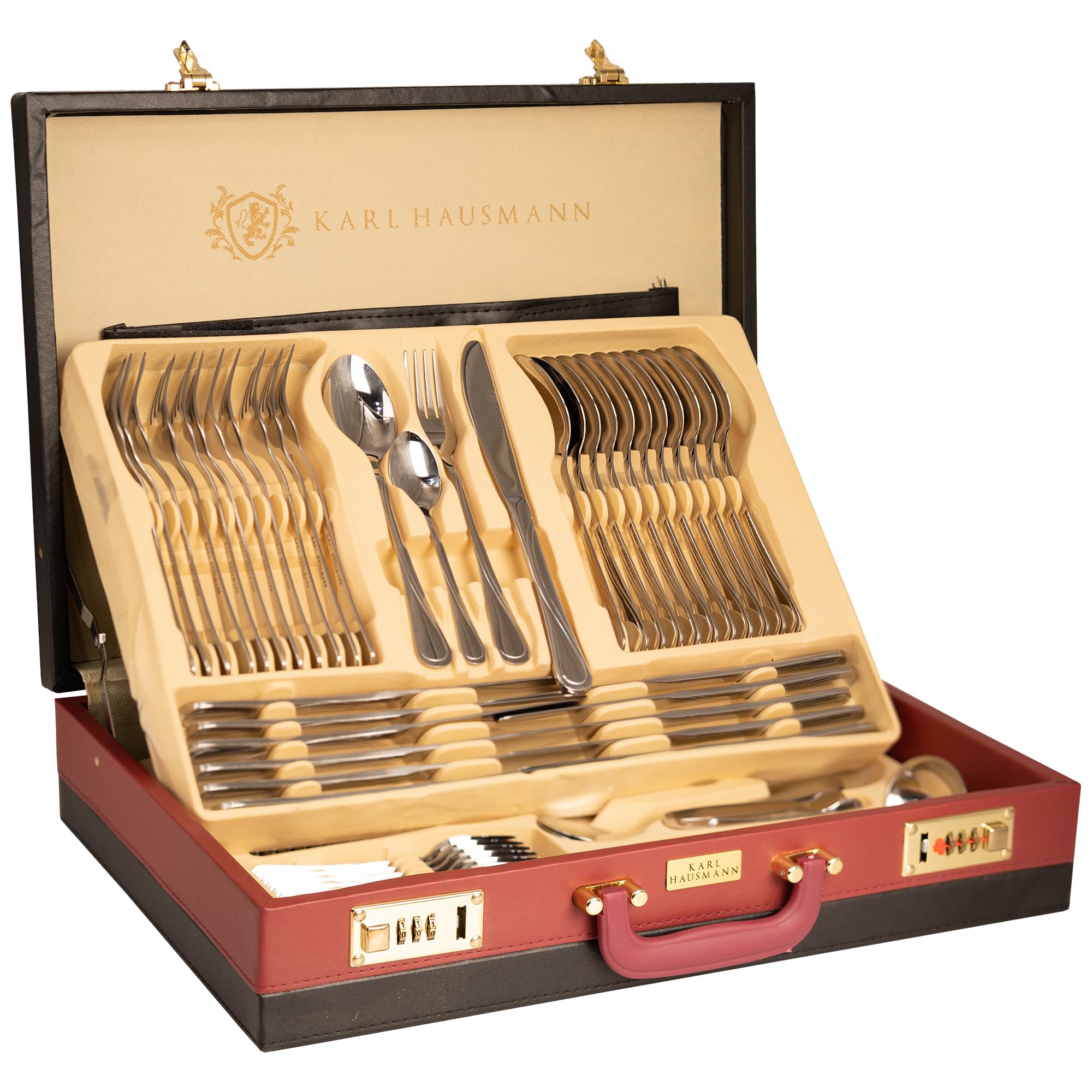 KARL HAUSMANN Set Posate 12 Persone, 72 Pezzi in Acciaio Inox 18/0 con Valigetta - Servizio Posate con Coltelli Forchette Cucchiai + Posate da Servizio, Lucido, Lavabili in Lavastovigli