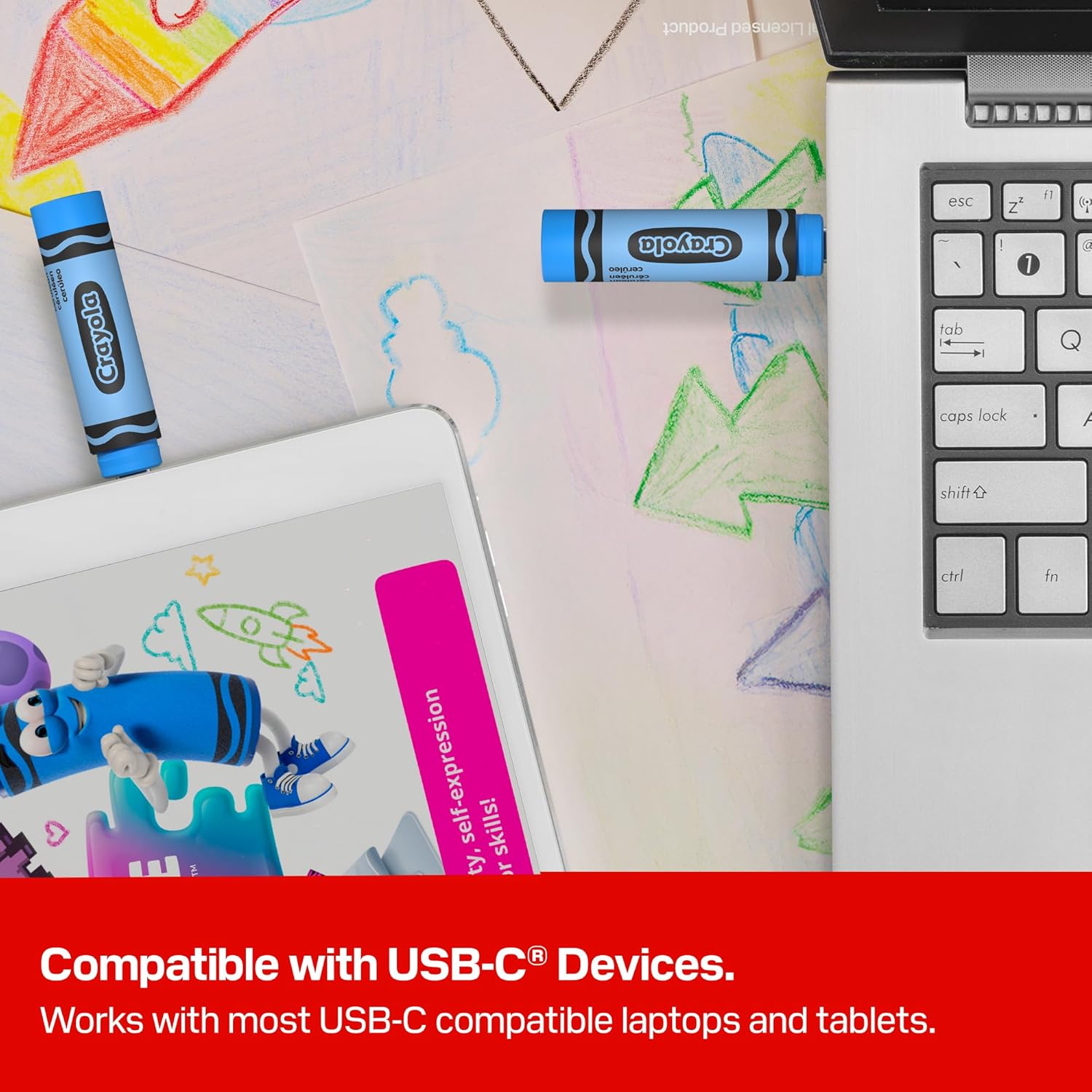 SANDISK 128GB Crayola USB-C Flash Drive, Cerulean Blue - Up to 300MB/s Read speeds, USB 3.2 Gen 1, USB Type-C - Crayon-Shaped Drive - SDCZIC-128G-G46B