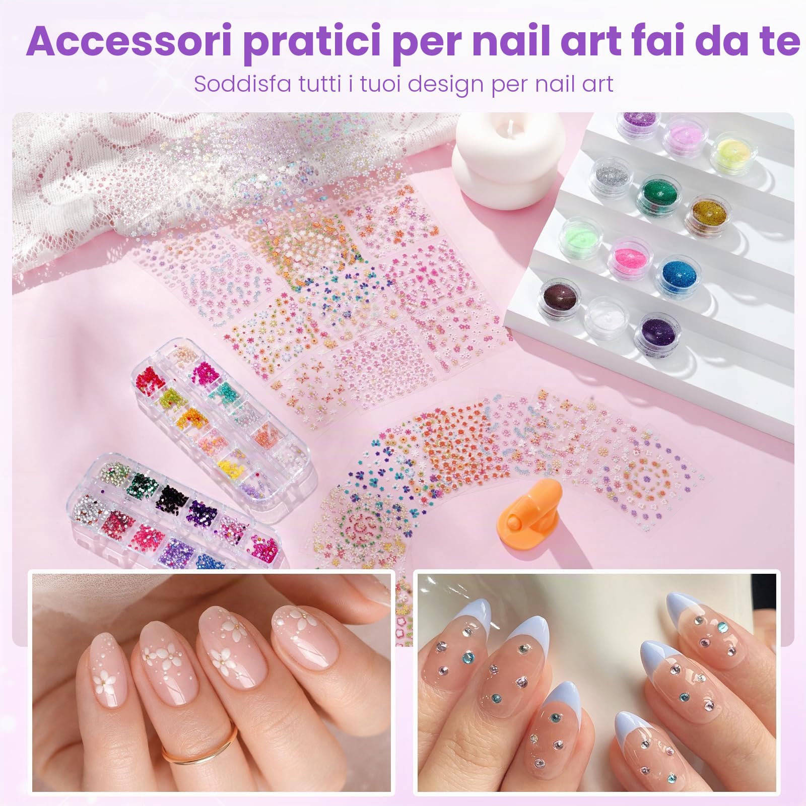 Deciniee Kit per unghie in acrilico: set in polvere acrilica con lampada UV, trapano elettrico per unghie, punte finte, 6 colori polvere + gel monomero, set per nail art in confezione regalo viola, da