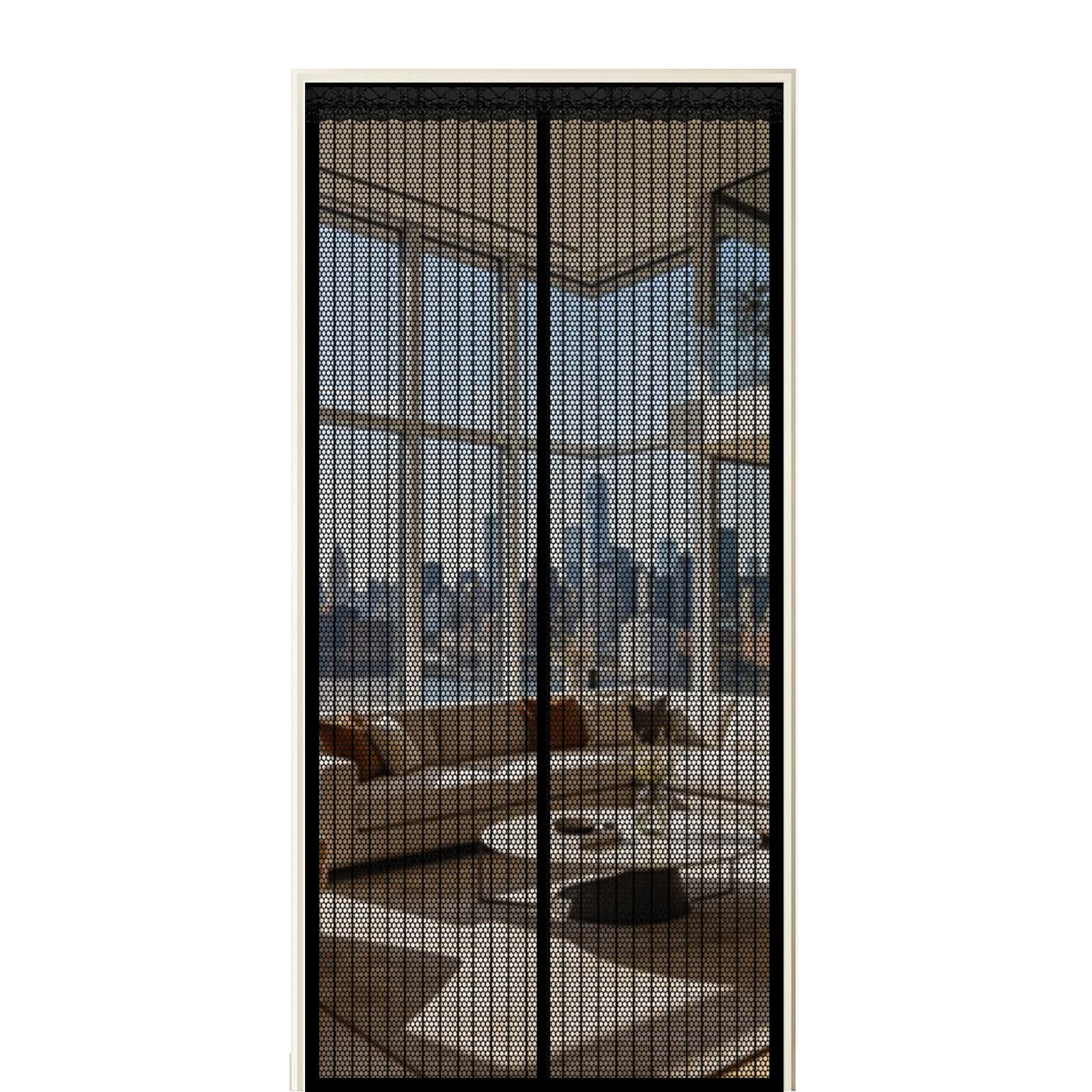 Screen Door 245 x 260 cm Self Sealing Powerful Magnets Foldable Bug Door Blinds with Powerful Magnets & Full Frame Magic Tape Suitable for Patio Doors Balcony Bedroom, Black