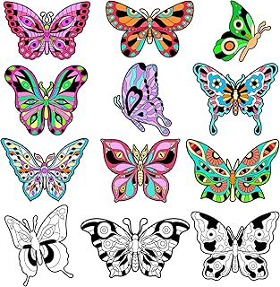 EggSun 48pcs Butterfly Fuzzy Velvet Coloring Posters Kit, DIY Beautiful Arts and Crafts Velvet Coloring Mess Free Felt Coloring Pages for Adult Kids Family Activities and Party Favors