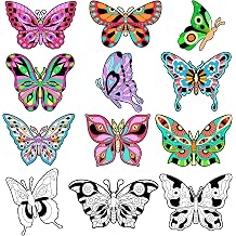 EggSun 48pcs Butterfly Fuzzy Velvet Coloring Posters Kit, DIY Beautiful Arts and Crafts Velvet Coloring Mess Free Felt Coloring Pages for Adult Family Activities and Party Favors