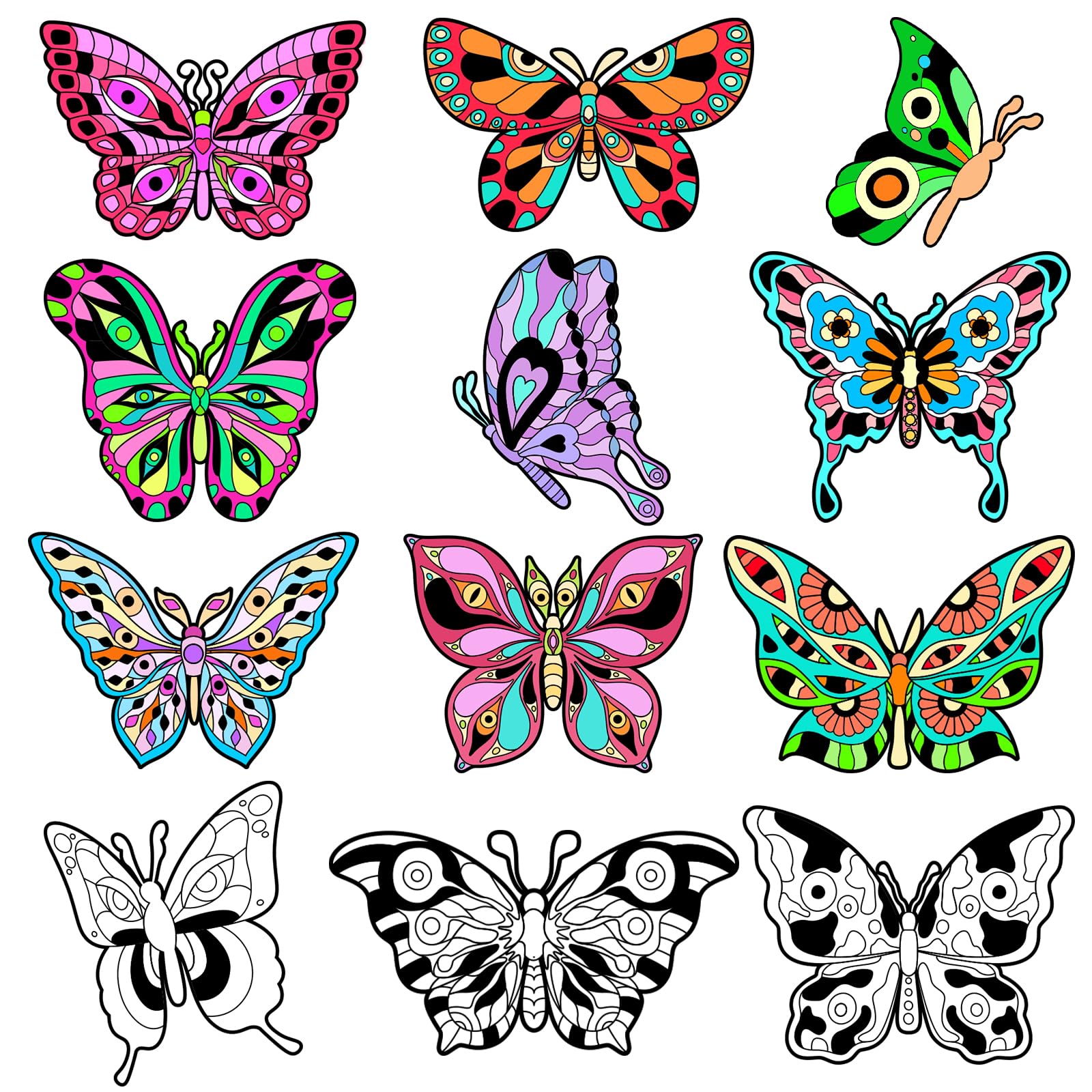 EggSun 48pcs Butterfly Fuzzy Velvet Coloring Posters Kit, DIY Beautiful Arts and Crafts Velvet Coloring Mess Free Felt Coloring Pages for Adult Family Activities and Party Favors