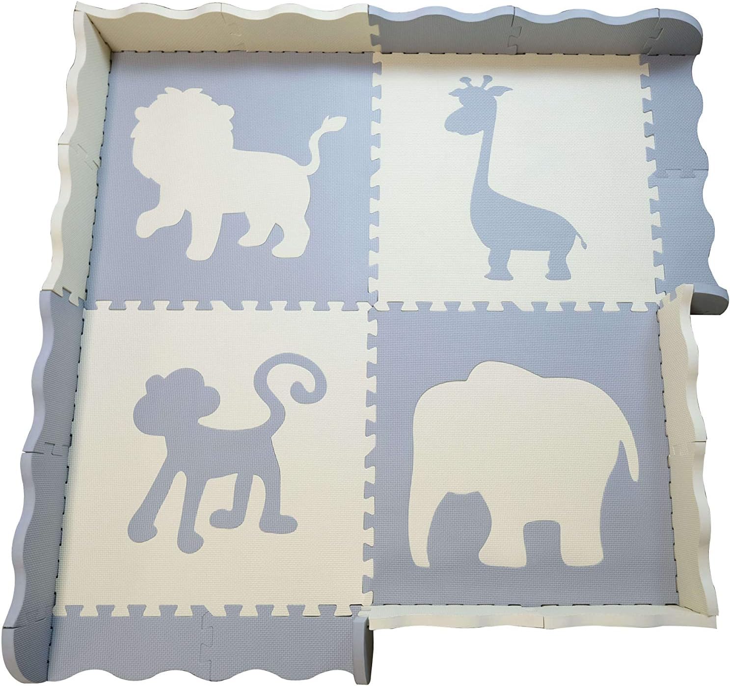 Baby Play Mat - Large (60"x60") Foam Interlocking Floor Tiles | Non-Toxic, Waterproof, Crawling, Tummy Time Mat, Fence Edge | Children's Playroom & Nursery | Infant, Toddler, Kid