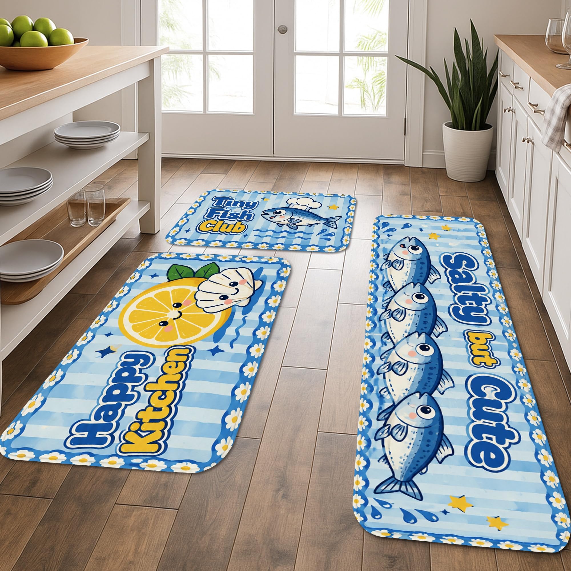 Tapis de cuisine en forme de poisson mignon - Tapis de sol lavable et ultra doux