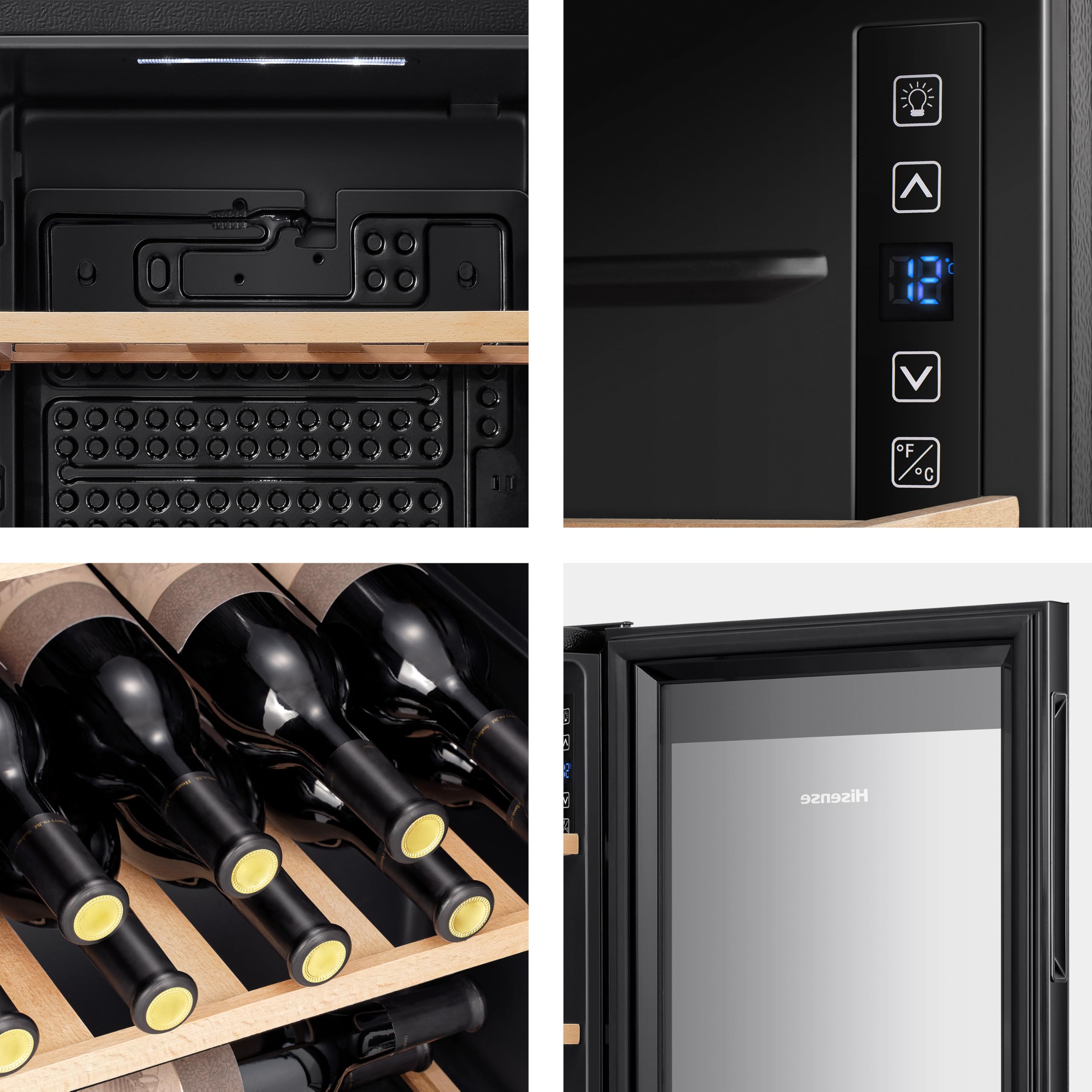Hisense MWC4894GF - Cantina vino 30 bottiglie, Monotemperatura, Vetri anti UV, ripiani in legno, Display Touch, Illuminazione Led