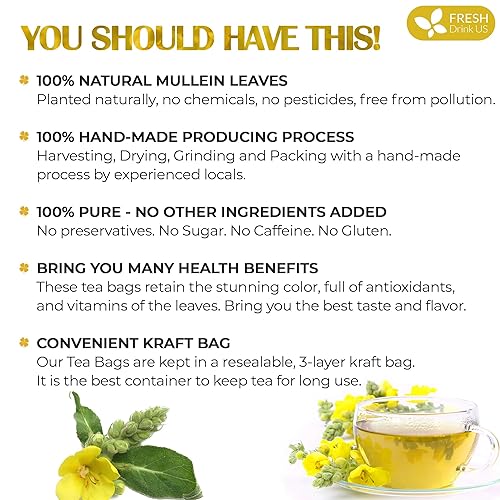 Miniatura 3 de FreshDrinkUS, Té prémium de 40 hojas de gordolobo para pulmones, gran desintoxicación pulmonar para fumadores, hecho a mano, 100% natural y puro,