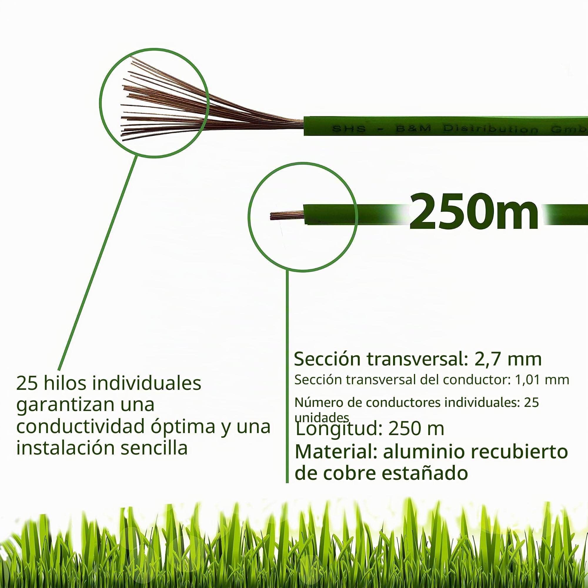 Cable de limitación de 250 m para Robot cortacésped, cortacésped, Juego de Accesorios para Cable de búsqueda, Compatible con Gardena/Bosch/Husqvarna/Worx/Honda/ROBOMOW/iMow / Ø2,7 mm
