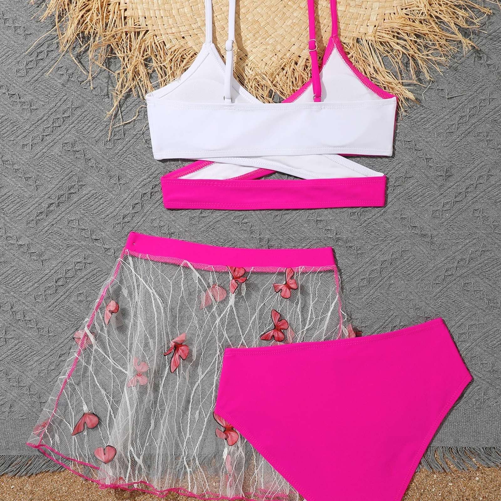 Triangle - Traje de baño para niña, 3 piezas, para niñas de 8 a 12 años, cómodo, transpirable, para niños, playa, piscina, fiesta, verano