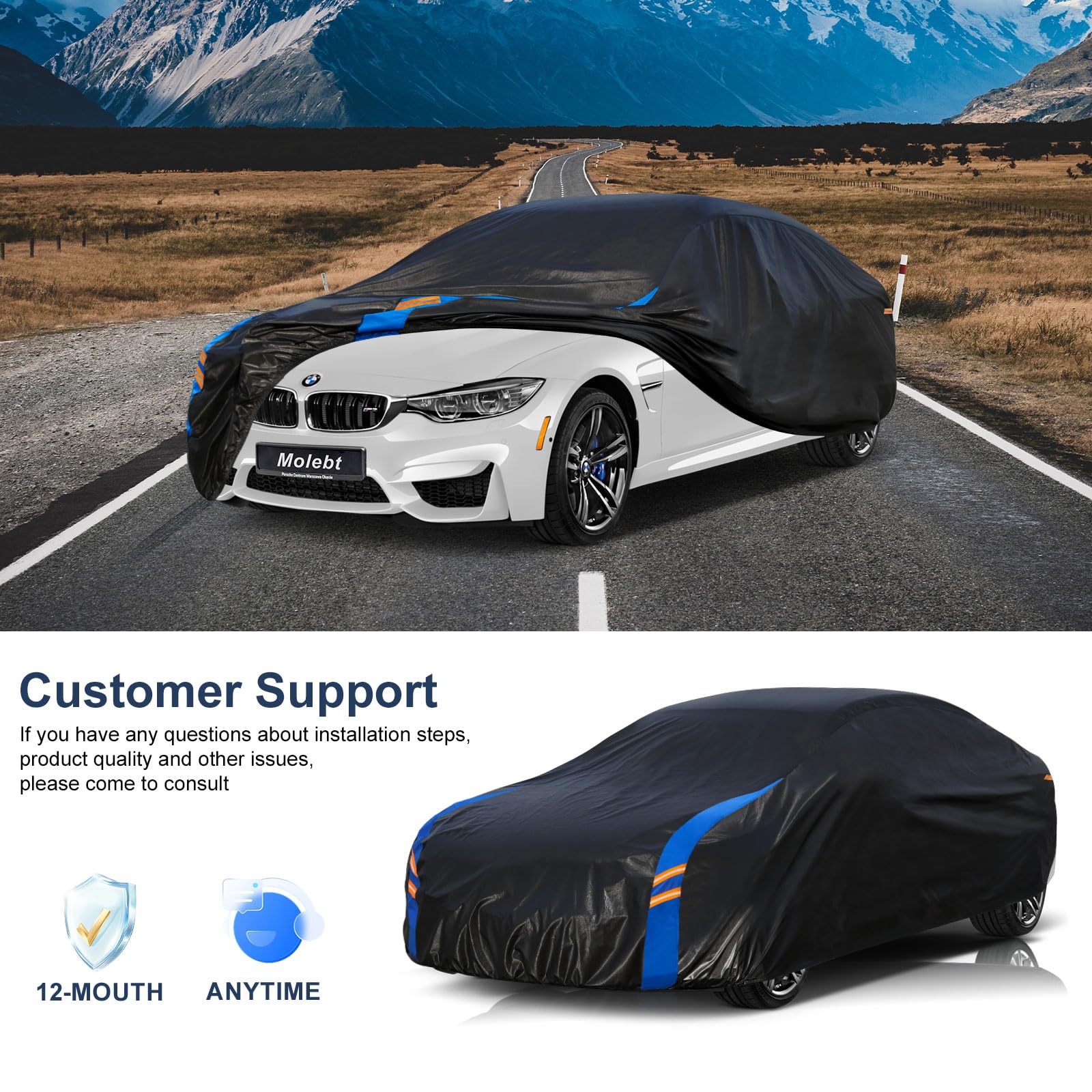 Molebt Car Cover Waterproof All Weather for Automobiles Full Exterior Covers for Sedan Coupe 186-193 inch Universal Fit — view 7
