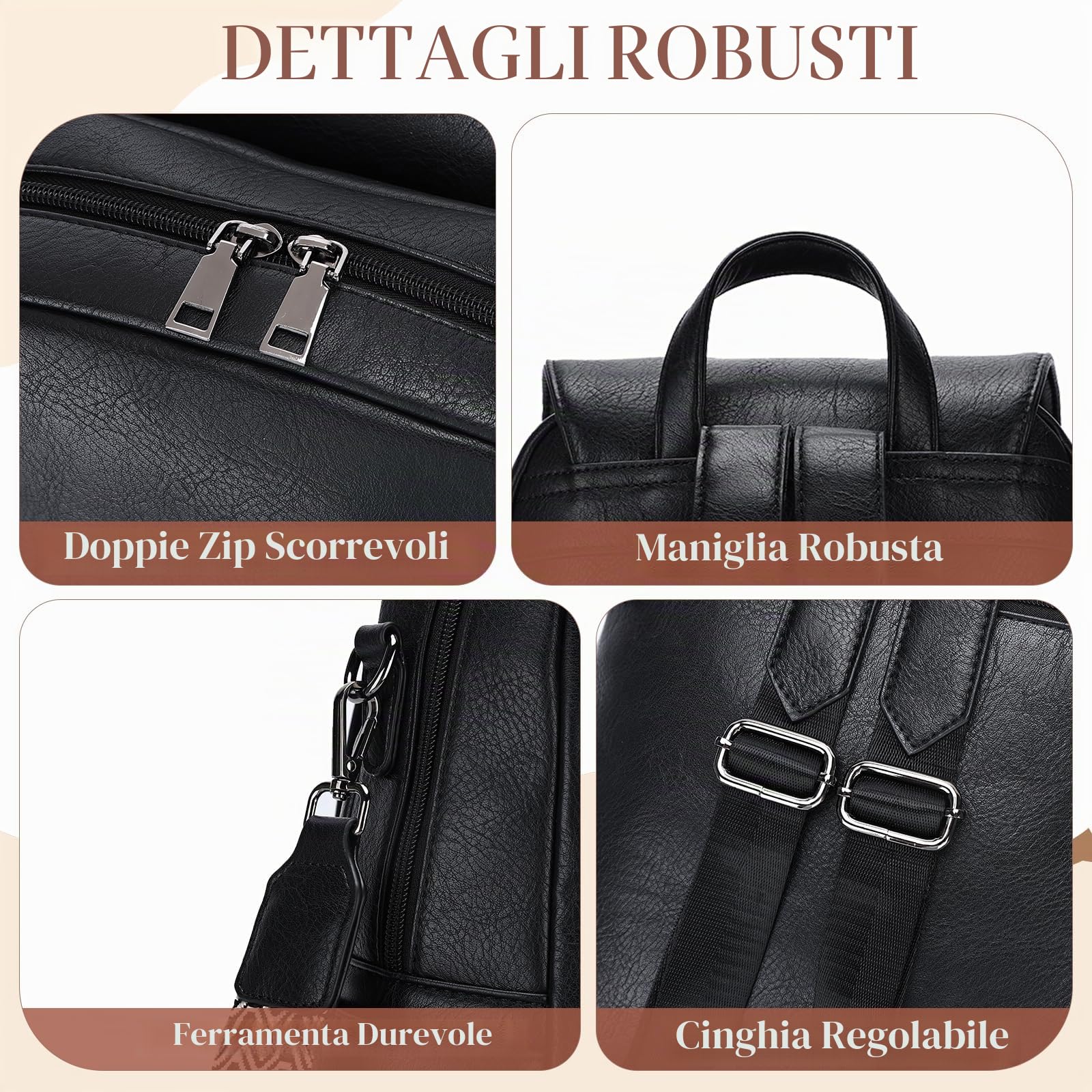 VASCHY Zaino Pelle Donna,Zainetto Donna Elegante Borsa Zaino Lavoro Zaini Antifurto Vintage con Tracolla/Scuola/Viaggio