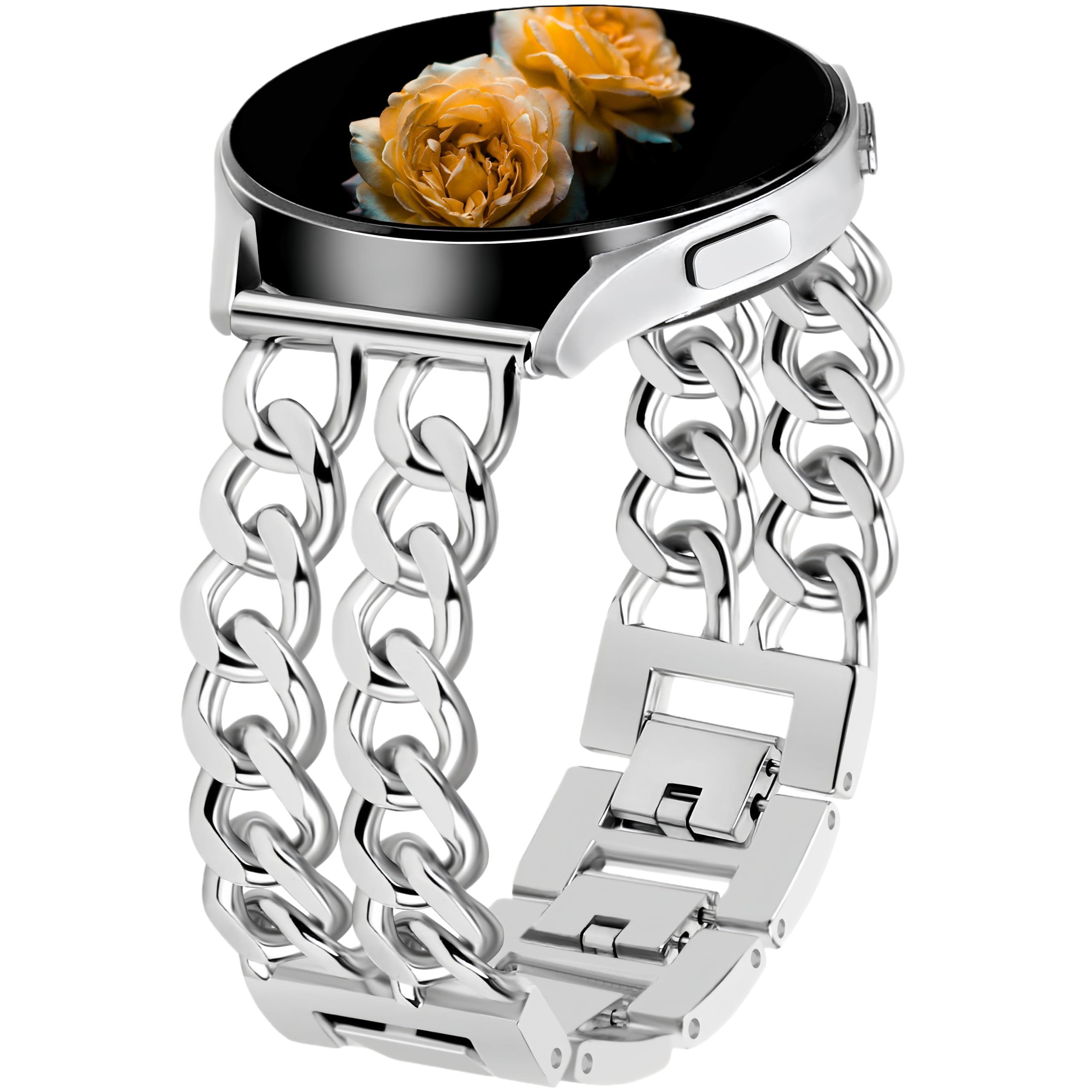 Bracelet Métal Chaîne Ajustable Compatible avec Samsung Galaxy Watch Band 7/FE/6/5/4/3 & Watch 5 Pro & 6/4 Classic & Gear S3/S2, 20mm & 22mm