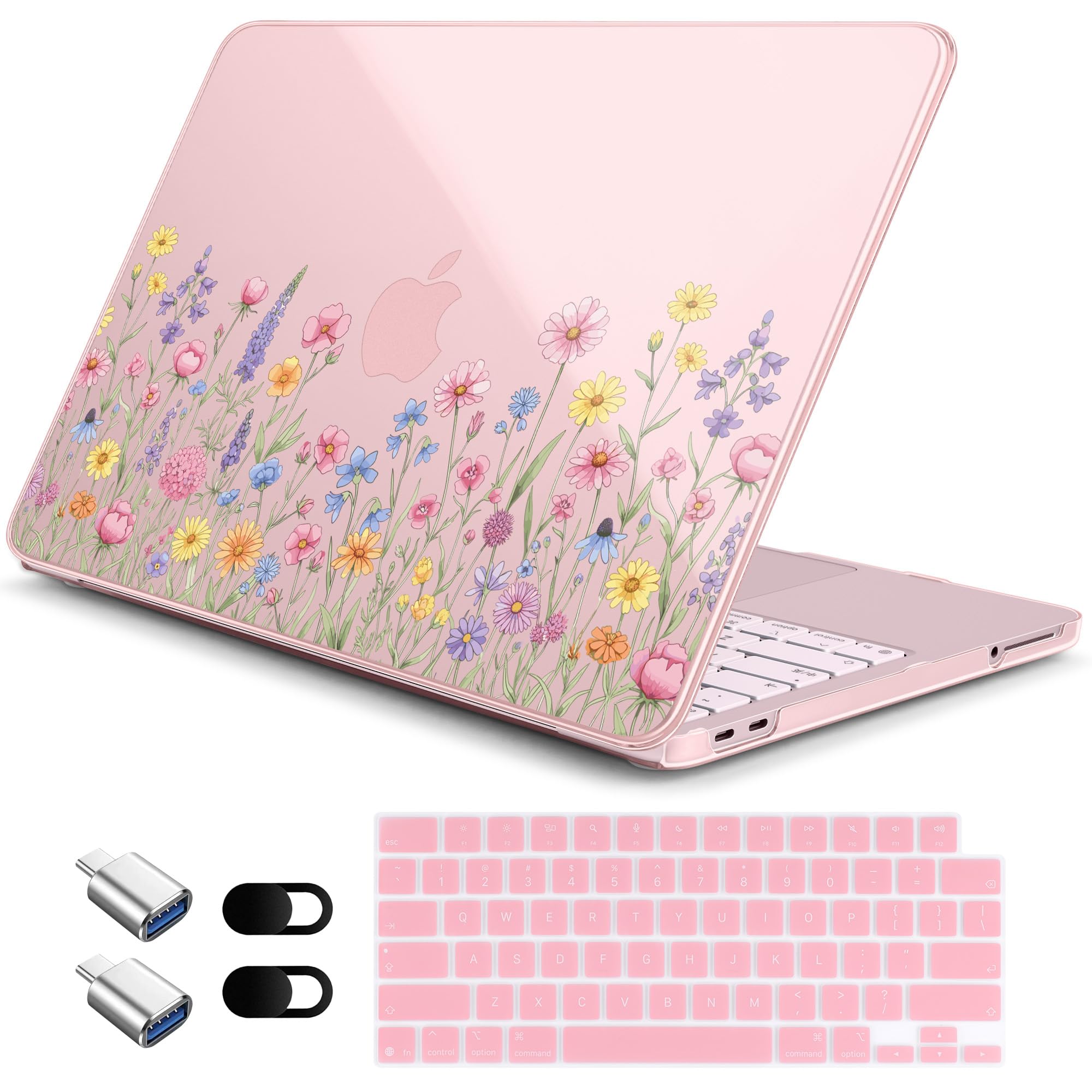 for MacBook Neo 13 Inch Case 2026 Release Model A3404, Fresh Floral Pattern 1.2 mm Ultra Slim Hard Shell Cover, 6-in-1 Laptop Accessories Bundle for Women Girls, Garden Bloom