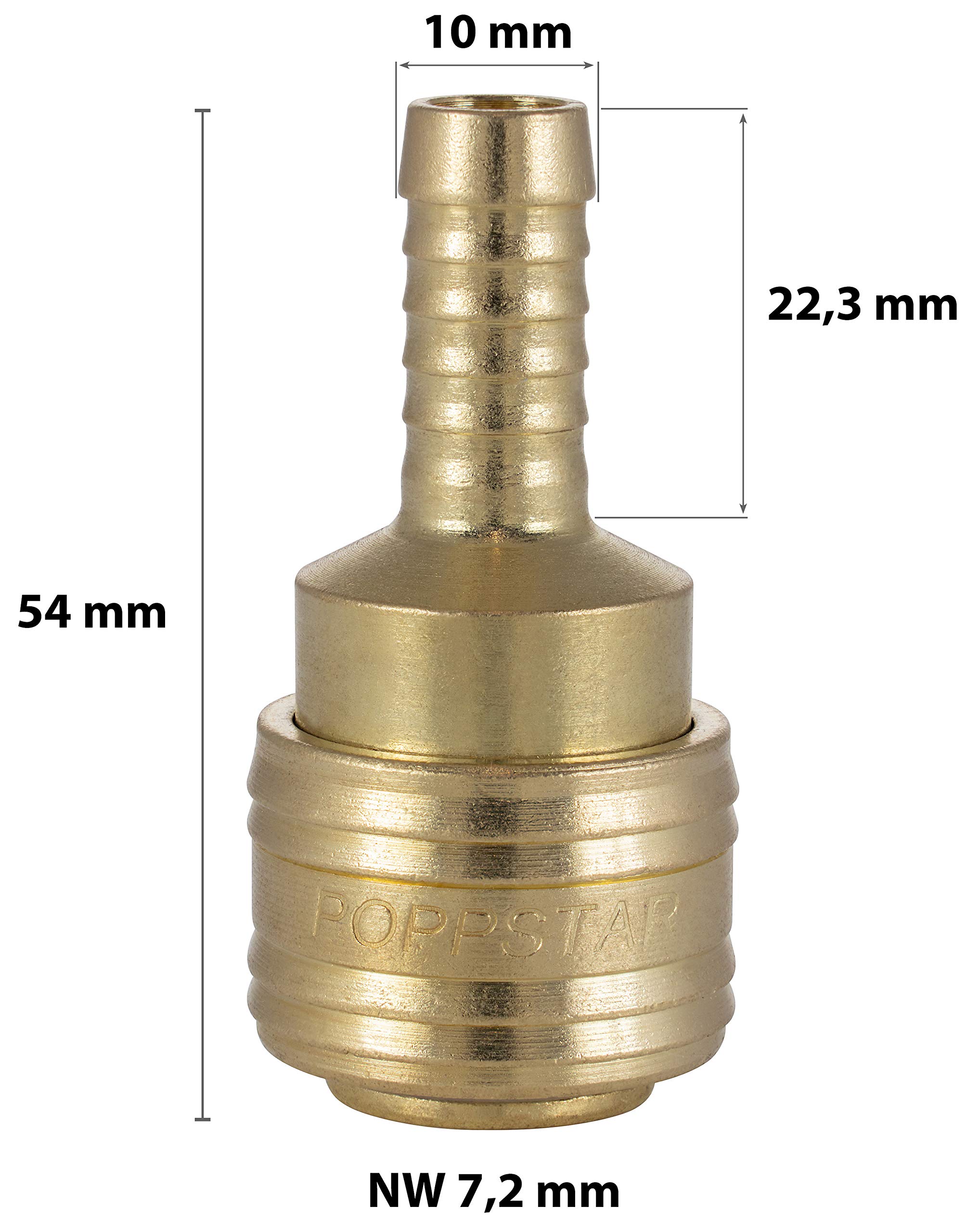 Poppstar 2X Quick Coupling Compressed Air NW 7.2 mm with Hose Nozzle LW 9.5 mm for Compressed Air Fittings - Image 2