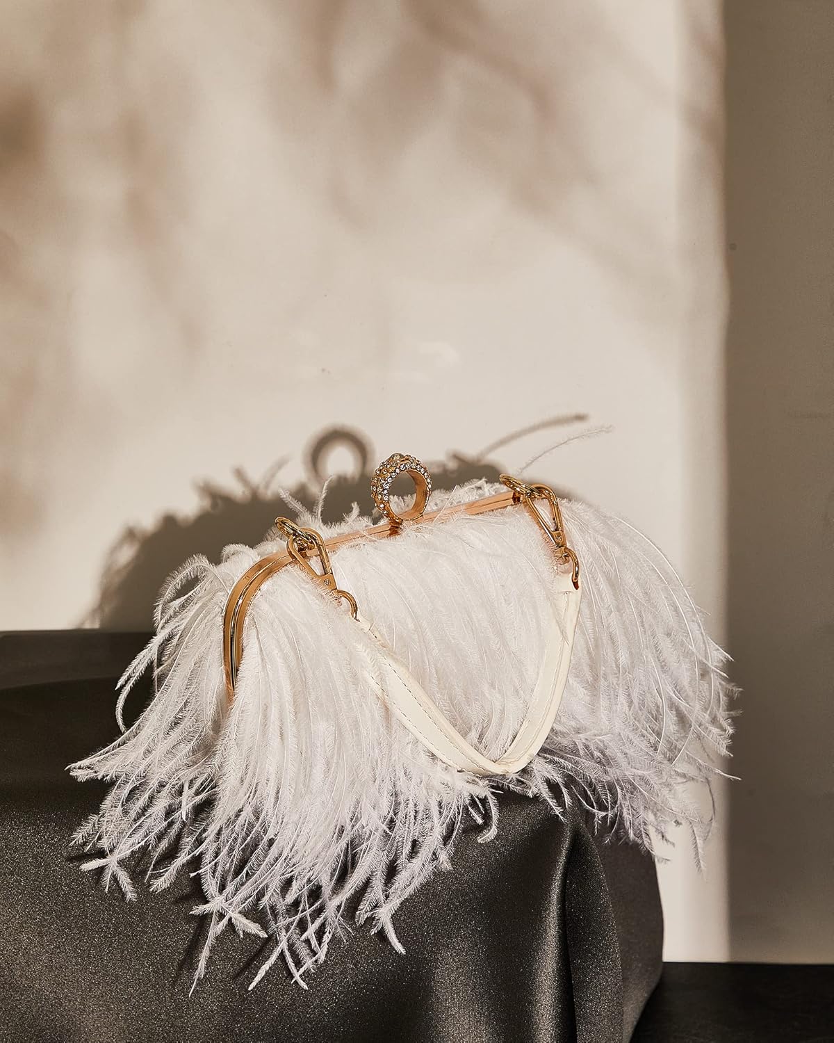 Tessco Women Ostrich Feather Tote Bag Fluffy Purse Clutch Feather Evening Handbag for Wedding - Image 2