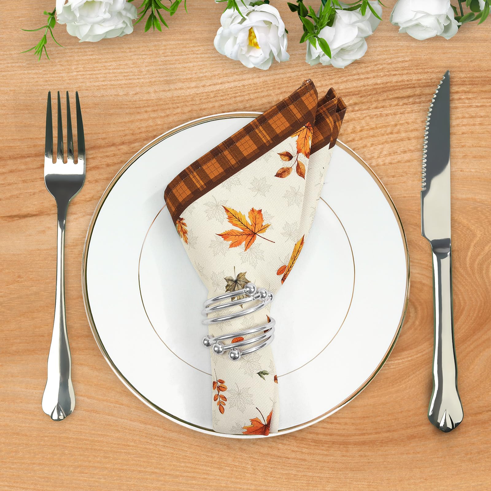 Set 4 Tovaglioli Di Stoffa Boho Fiori 45x45cm - Tovaglioli Riutilizzabili In Cotone Per Tavola - Foto 12