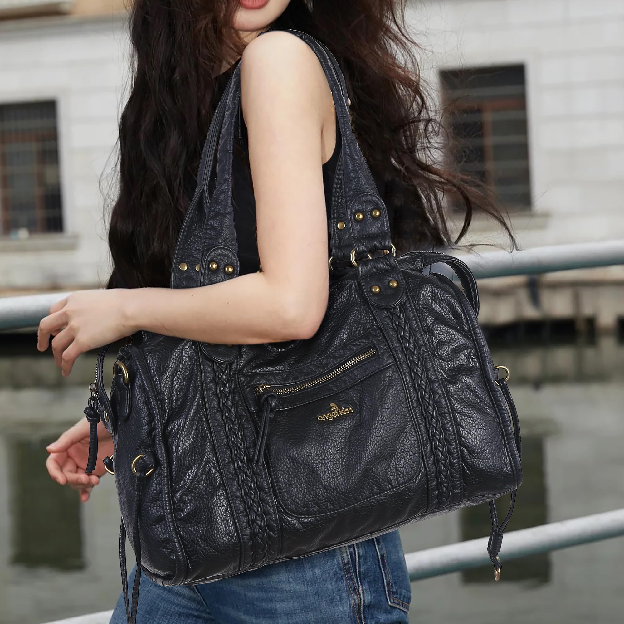 Angel Kiss Hobo Bags - Bolso de mano para mujer, de cuero vegano, bolso grande de hombro