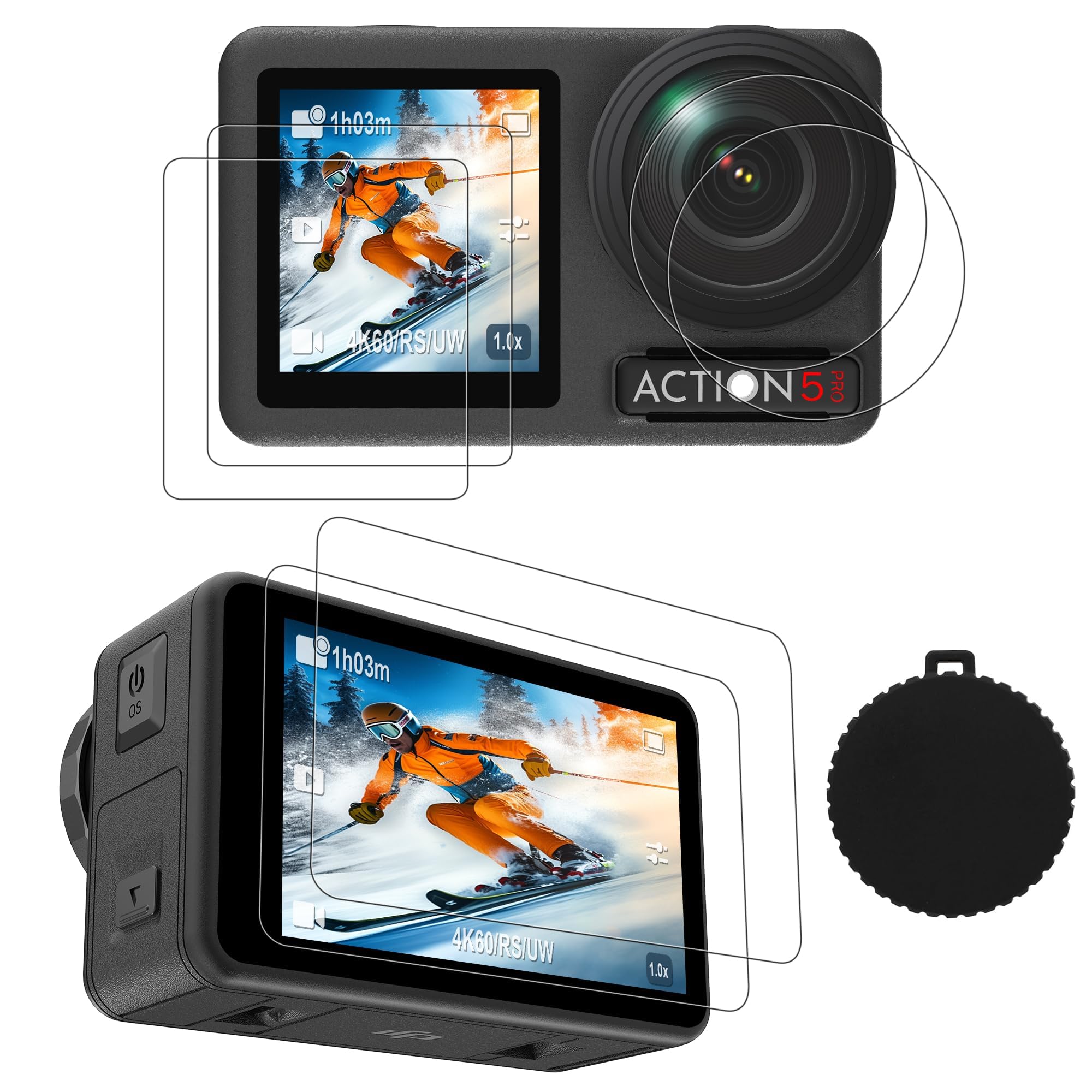 DJI Osmo Action 5 Pro Screen Protector for DJI Action 5 Pro Accessories, Ultra Clear Tempered Glass Screen Protector with Silicone Lens Cover, Anti Scratch, Bubble Free, Ultra Resistant